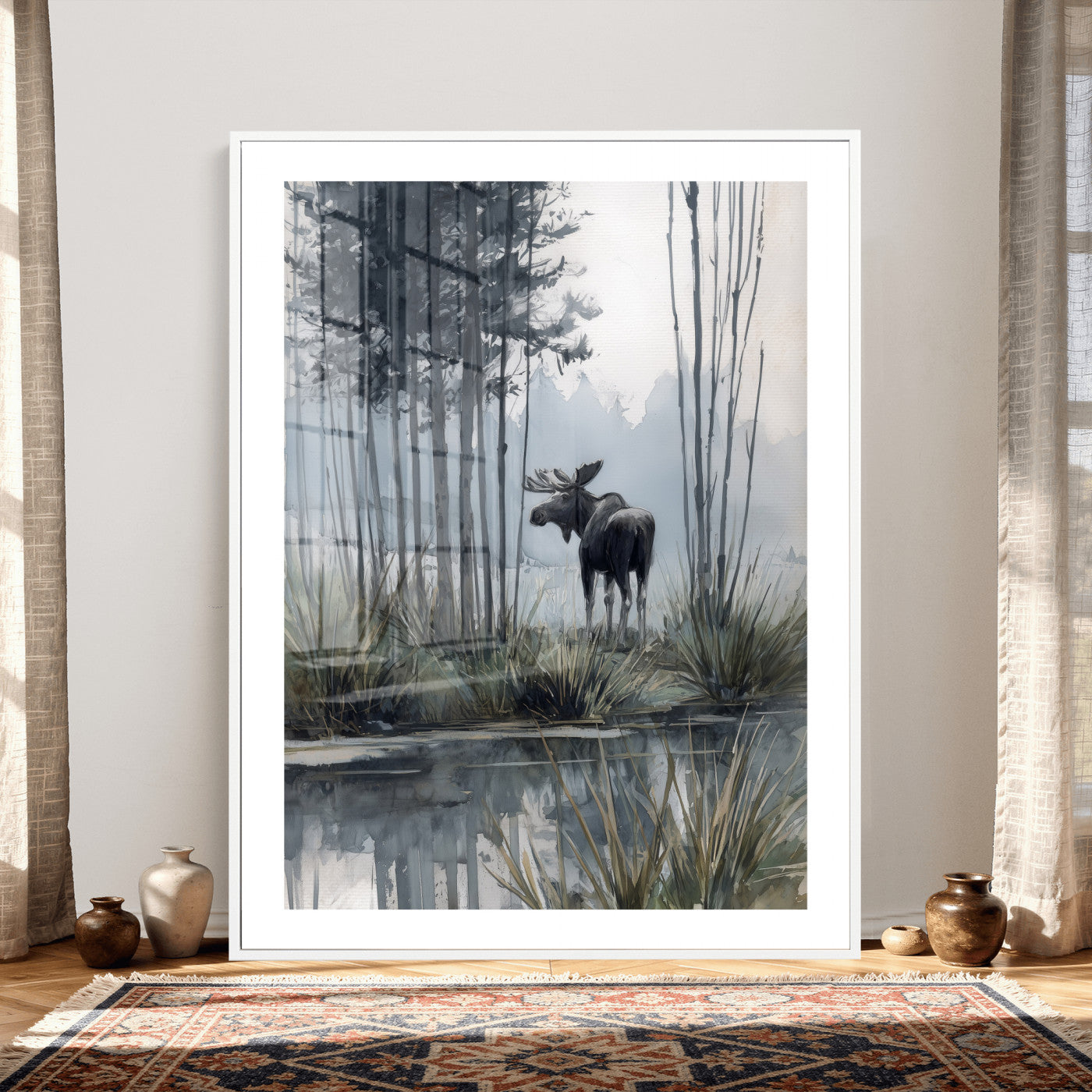 63767896-MGV-CV-24X36 - Abstract Moose Forest Wall Art Canvas Print – Wildlife Nature Artwork Print for Living Room, Cabin, and Office Decor