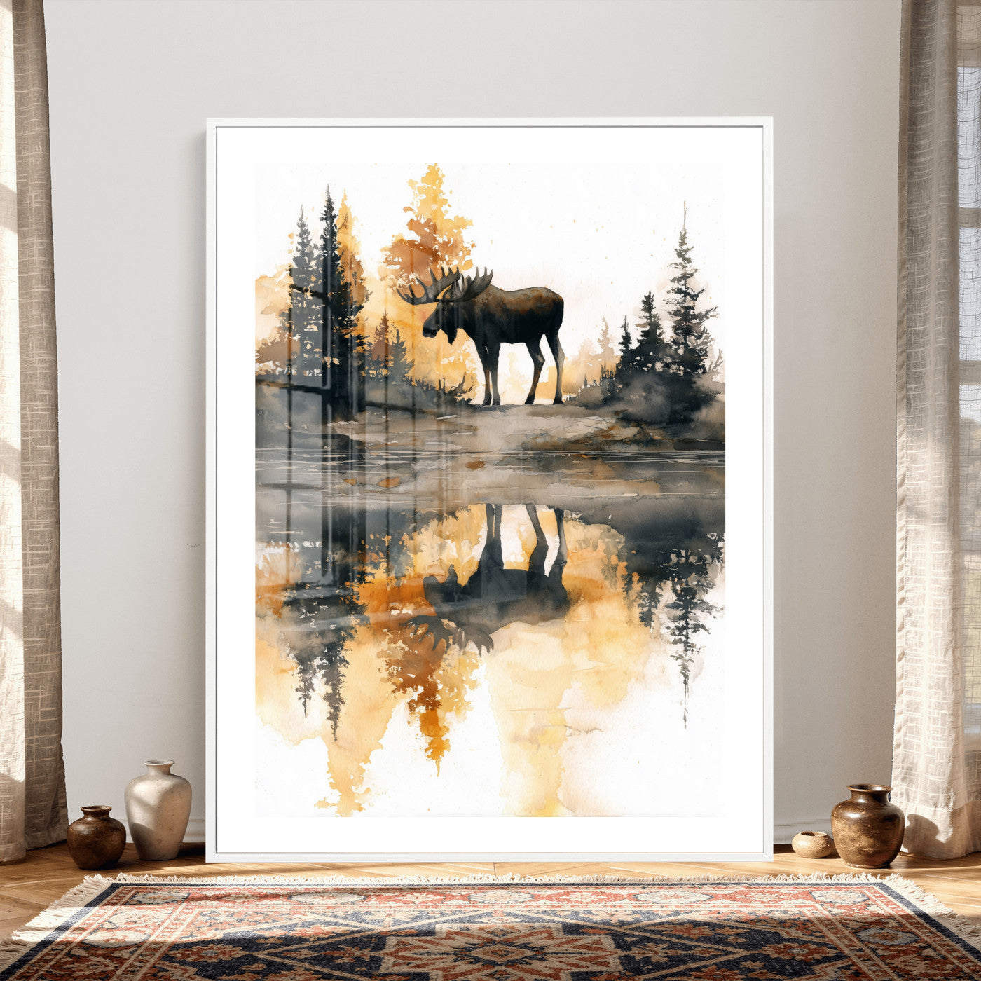 86920530-MGV-CV-24X36 - Abstract Moose Forest Wall Art Canvas Print – Wildlife Nature Artwork Print for Living Room, Cabin, and Office Decor