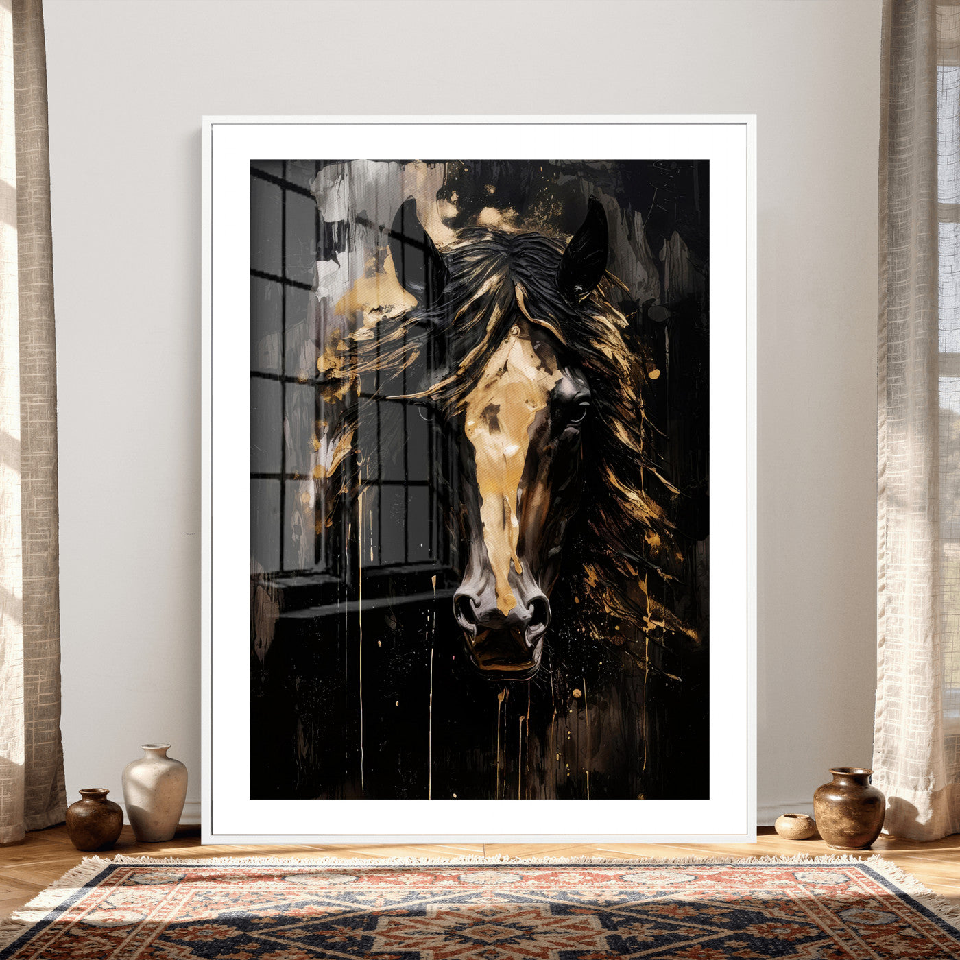 91506748-MGV-CV-24X36 - Abstract Horse Wall Art Canvas Print – Painted Style Western Equine Artwork Print for Living Room, Ranch, and Office Decor