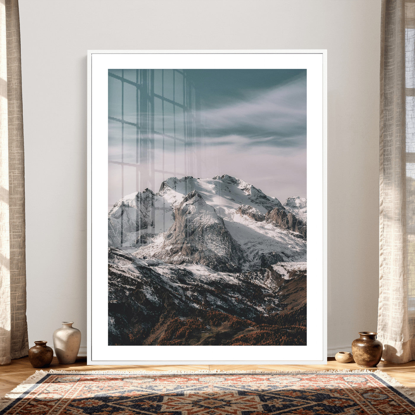 73655572-MGV-CV-24X36 - Alpine Mountain Landscape Wall Art Canvas Print, Snowy Peak Nature Wall Decor, Minimal Mountain Photography Canvas, Large Vertical Mountain Wall Art