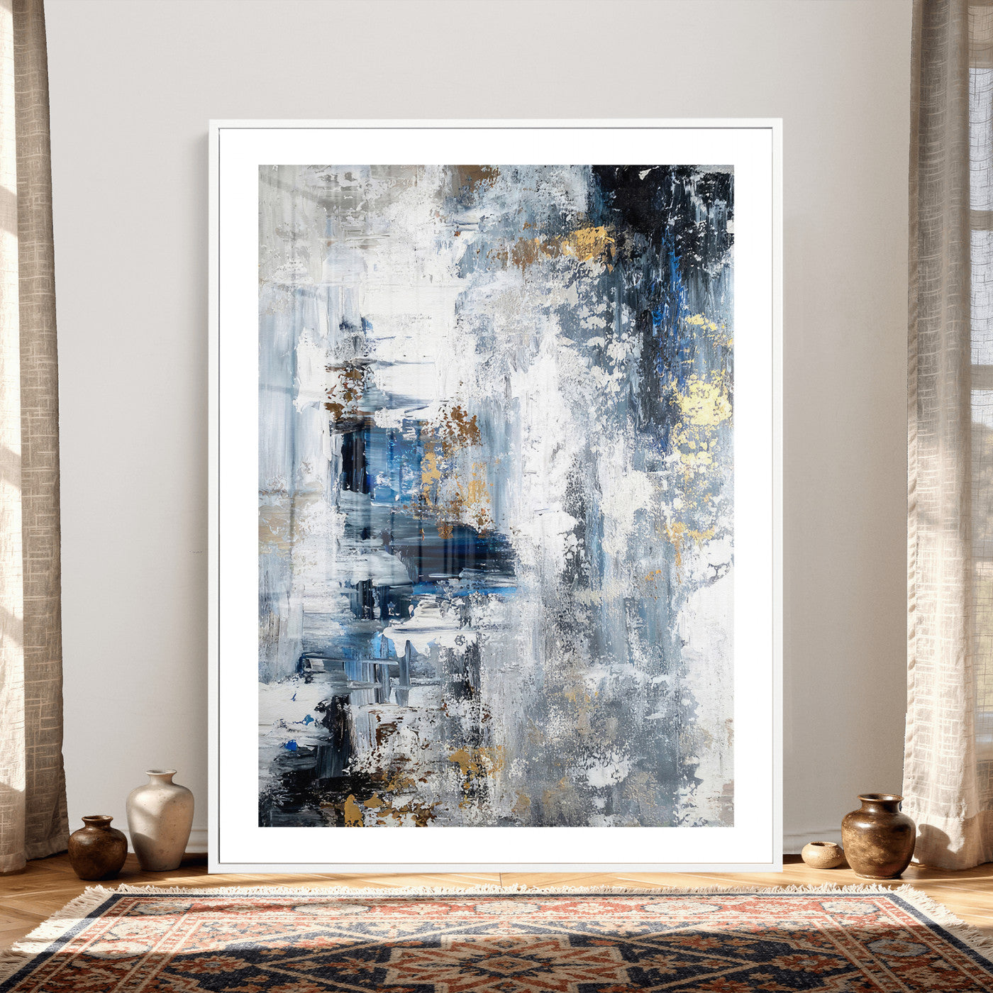 3962948988-MGV-CV-24X36 - Blue Abstract Wall Art Canvas Print, Gold Black Modern Architecture Canvas Print, Contemporary Moody City Artwork for Living Room Decor