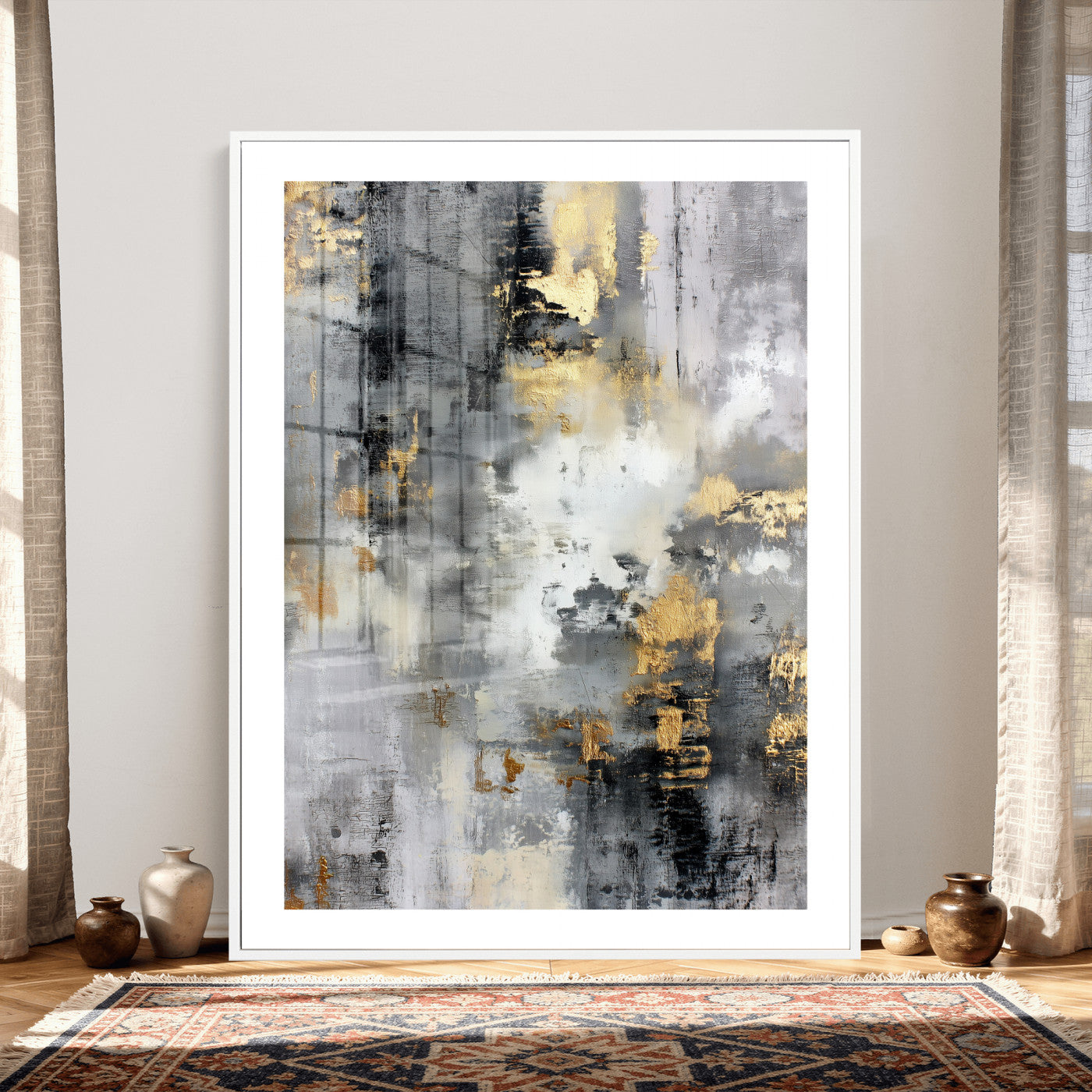 381262454543-MGV-CV-24X36 - Gray Gold Abstract Wall Art Canvas Print, Textured Modern Canvas Print, Minimalist Contemporary Artwork for Living Room Decor