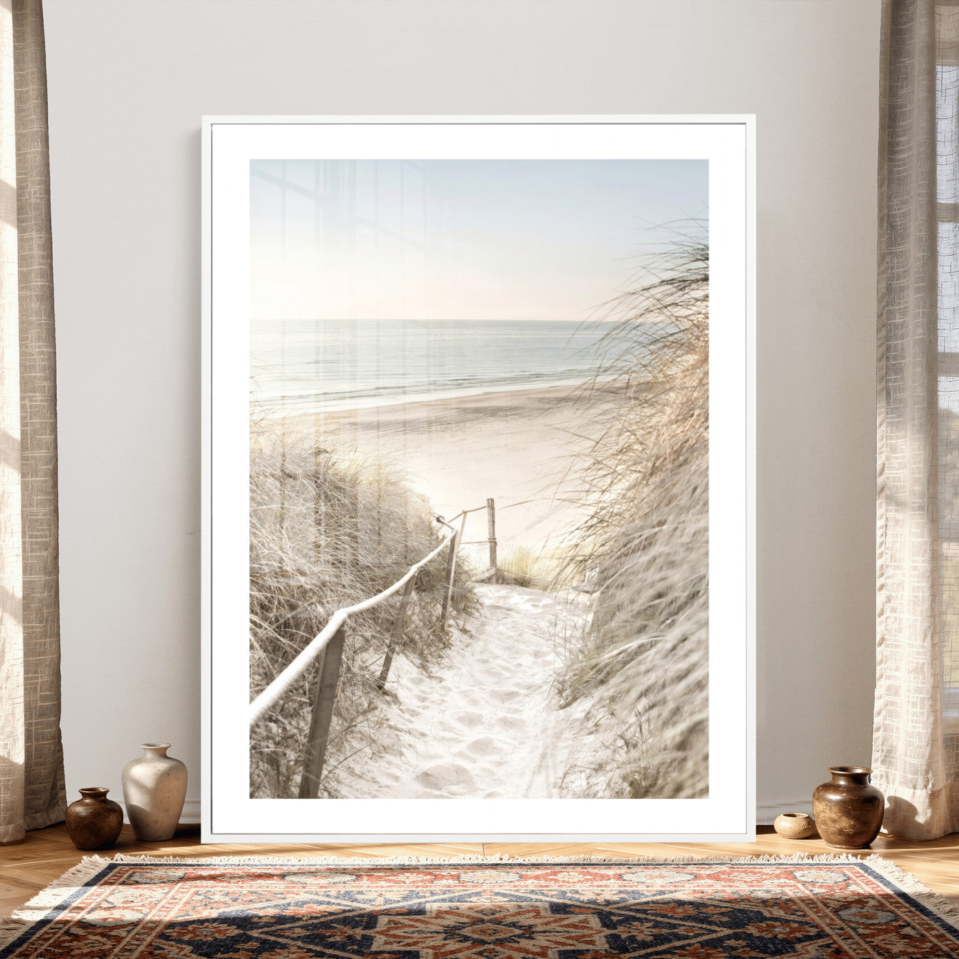 58415953-MGV-CV-24X36 - Coastal Beach Path Wall Art Canvas Print - Neutral Ocean Shore Landscape Artwork for Minimalist Home Decor