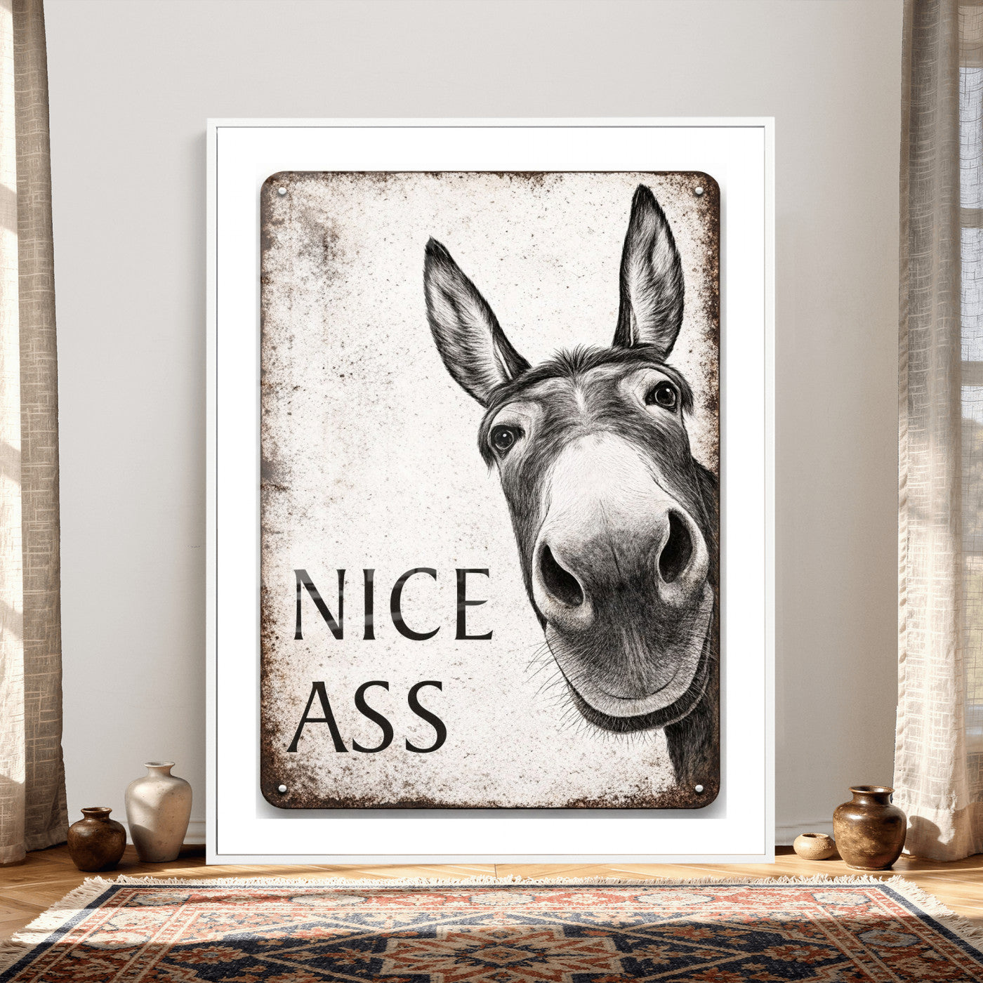 8151788R6-MGV-CV-24X36 - Funny Donkey Bathroom Wall Art Canvas Print, Nice Ass Farm Animal Sign, Rustic Farmhouse Humor Decor, Toilet Wall Art