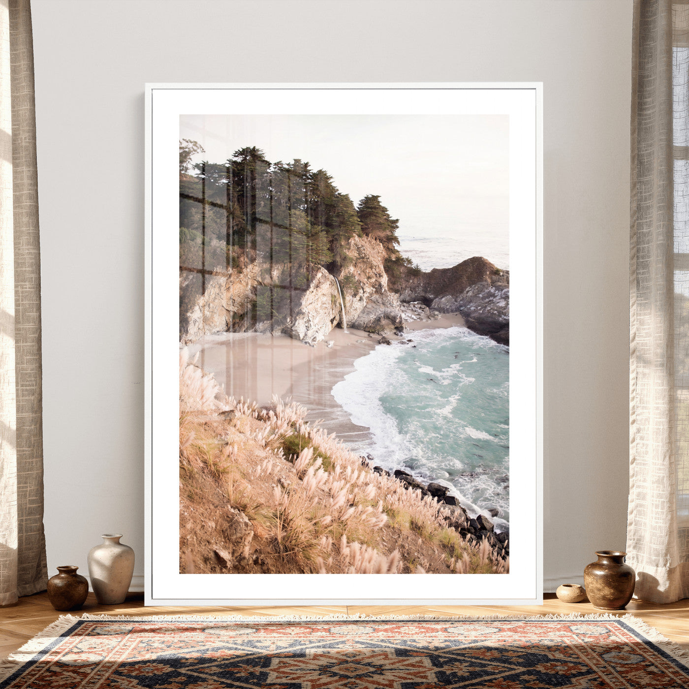 66328547-MGV-CV-24X36 - McWay Falls Canvas Wall Art, Big Sur California Photography Print, Waterfall Beach Coastal Decor, Julia Pfeiffer State Park, Boho Nature Print