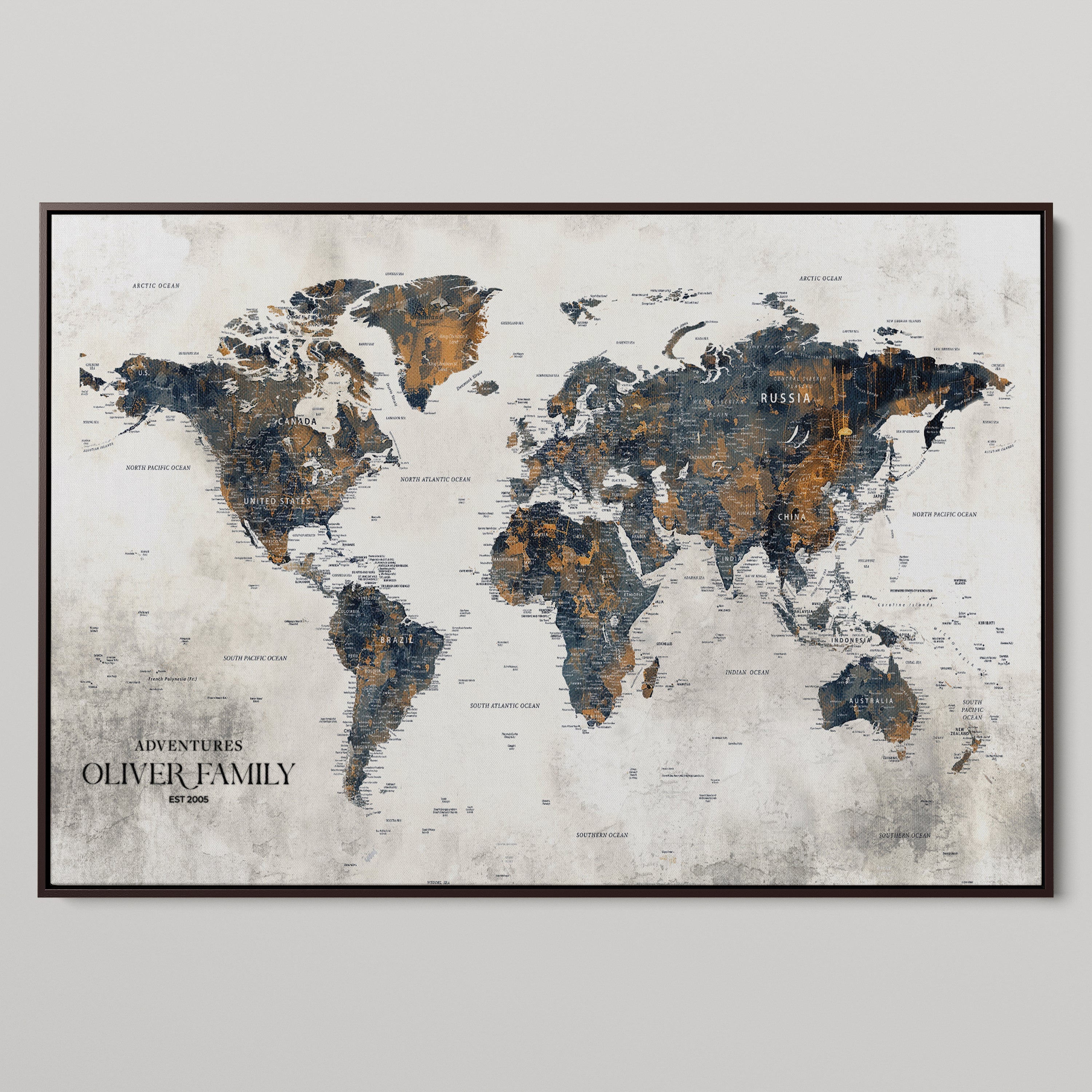 -Personalized Push Pin World Map Canvas Print Custom Travel Tracker Map Framed Wall Art Gift for Couples Family for Home, Office