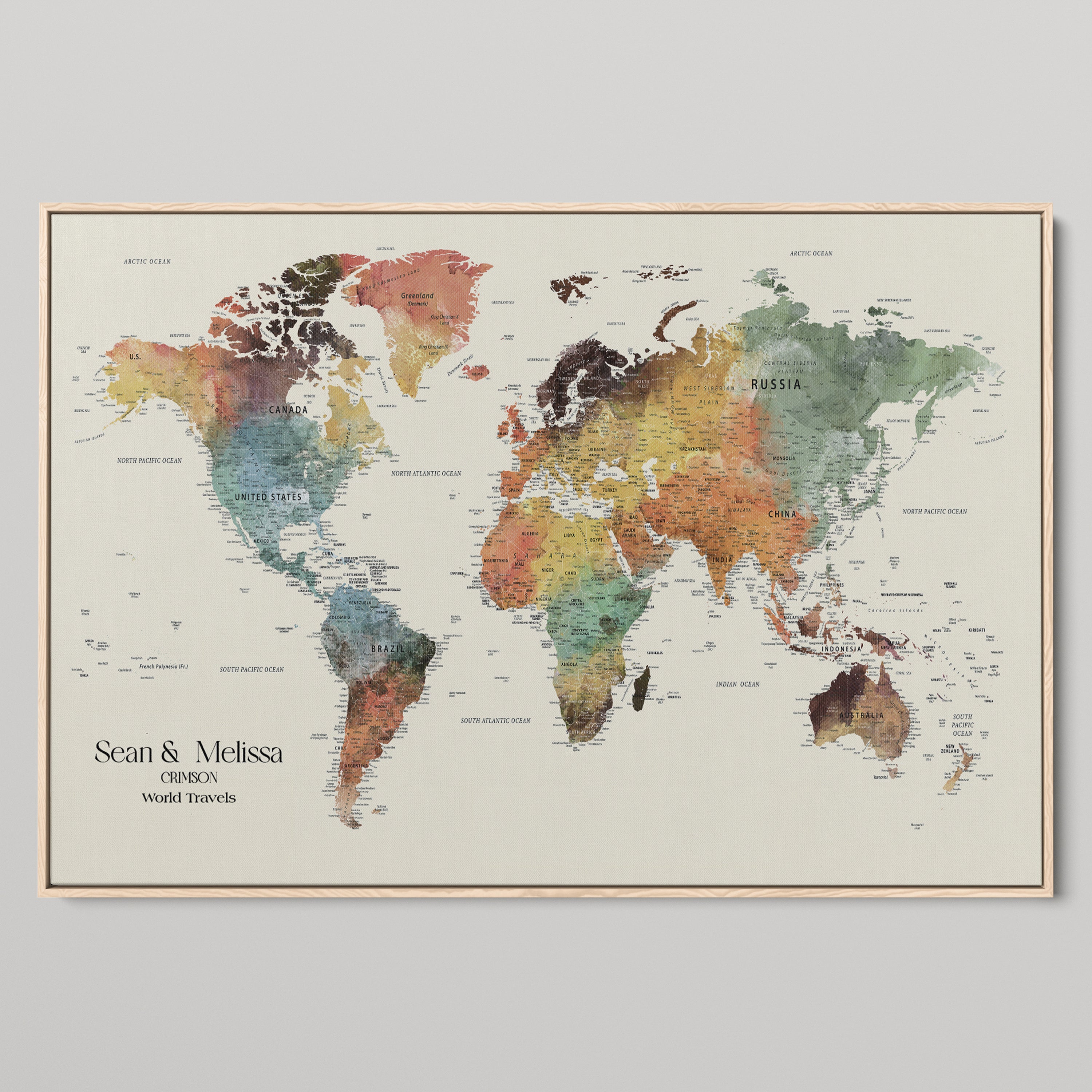 -Personalized Push Pin World Map Canvas Print Custom Travel Tracker Map Framed Wall Art Gift for Couples Family for Home, Office