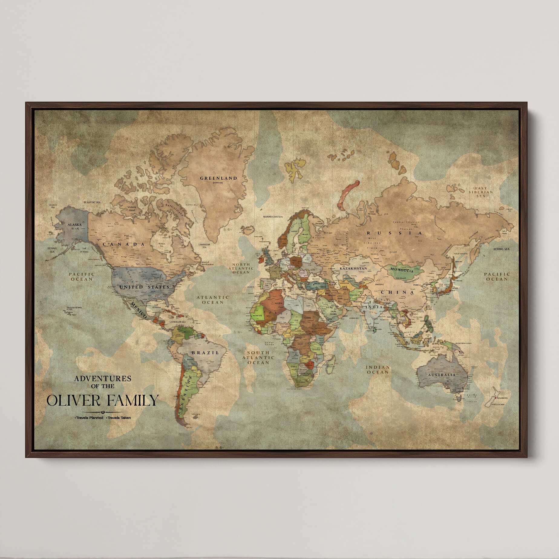 -Custom Push Pin World Map Print Personalized Canvas Wall Art Travel Memories Framed Gift for Couples for Home, Office