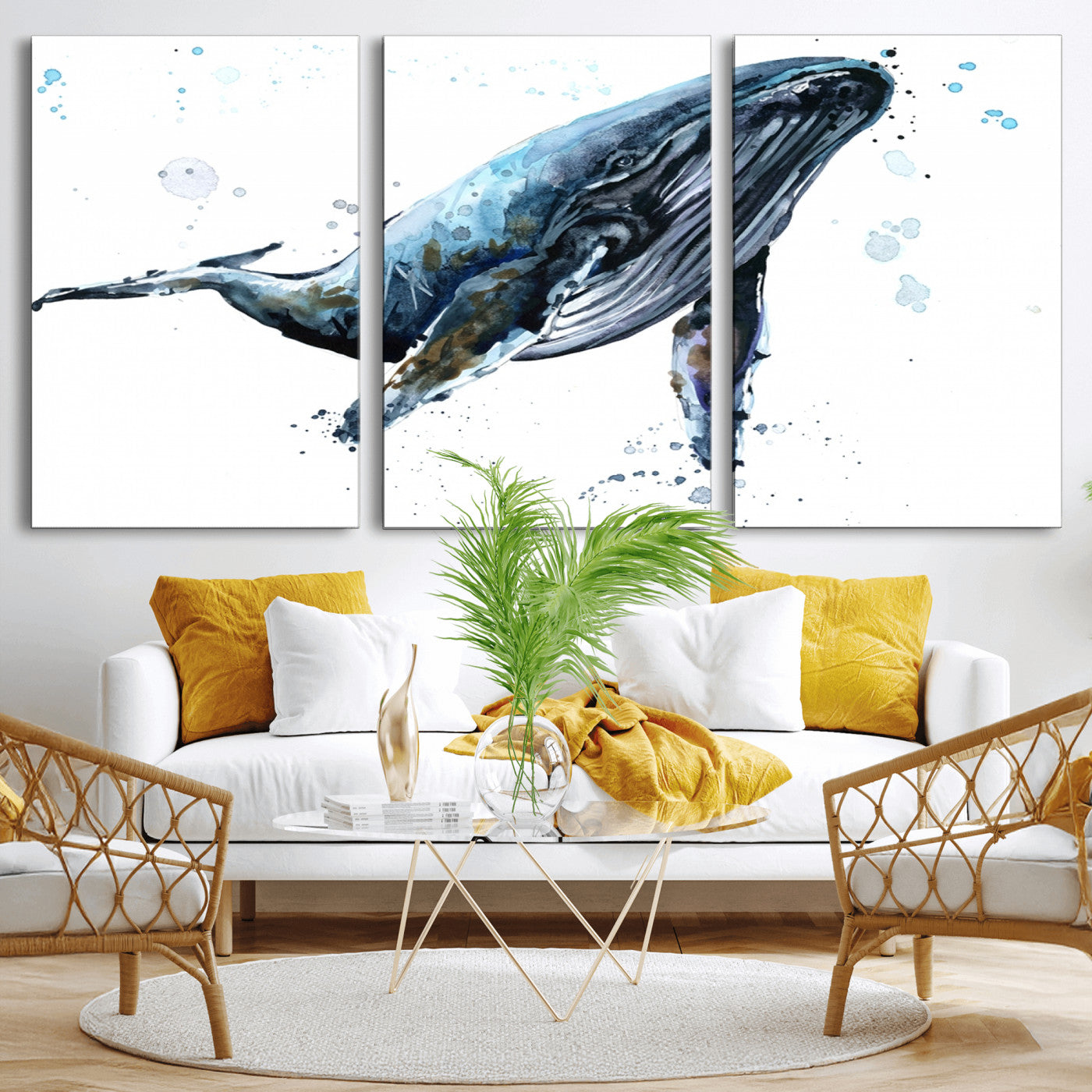 -Watercolor Whale Wall Art Canvas Print