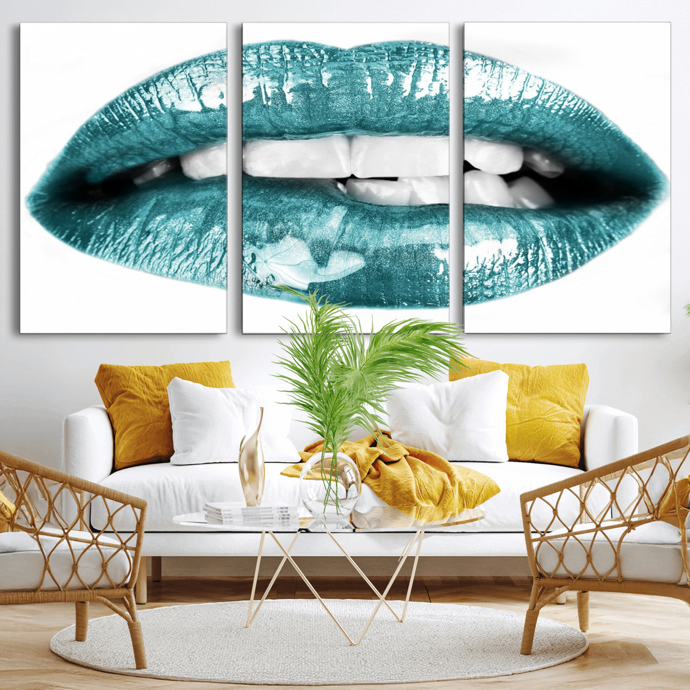 -Blue Lips Wall Art Canvas Print