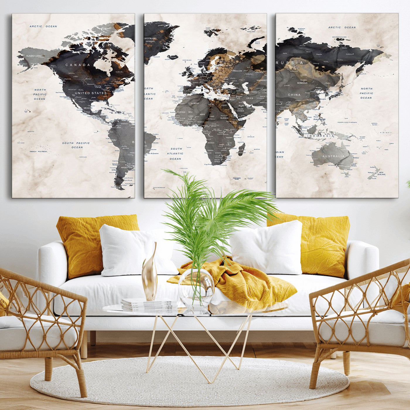 48937-MGV-CV-36X24-Push Pin World Map Canvas Print – Framed Travel Tracker Wall Art for Couples, Romantic Anniversary Gift and Home Decor