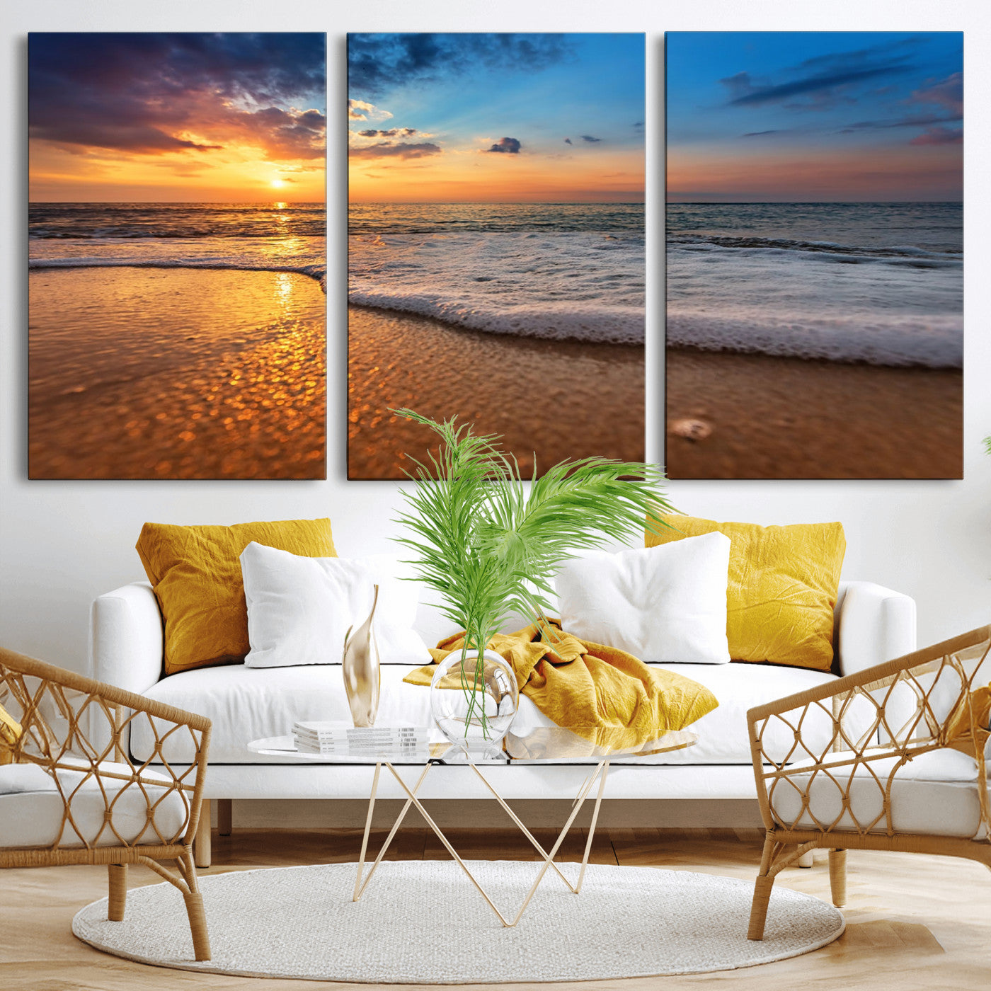 -Sunset and Beach at Night Wall Art Canvas Print