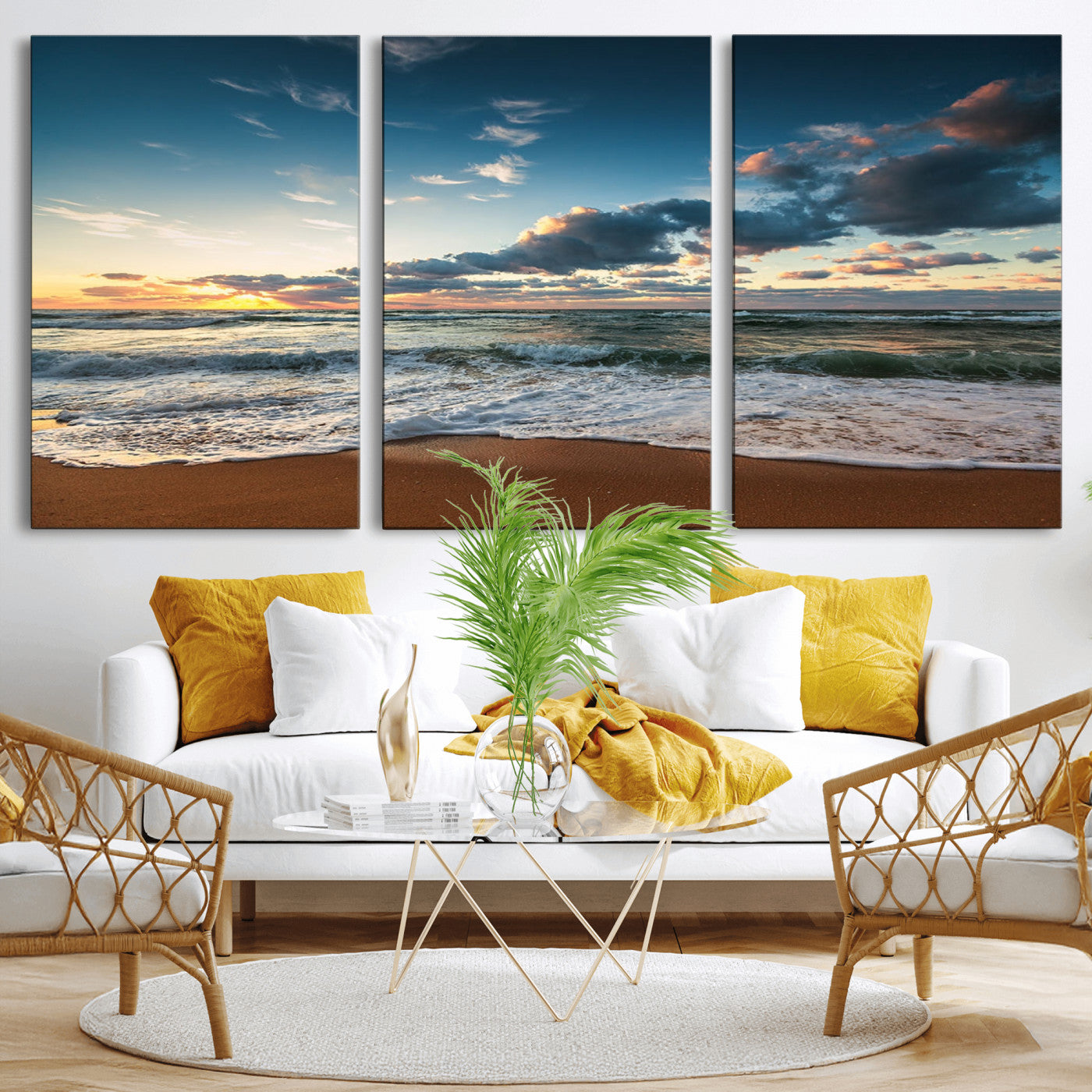 -Ocean Beach Wall Art Canvas Print Sunset Artwork Print Coastal Wall Art