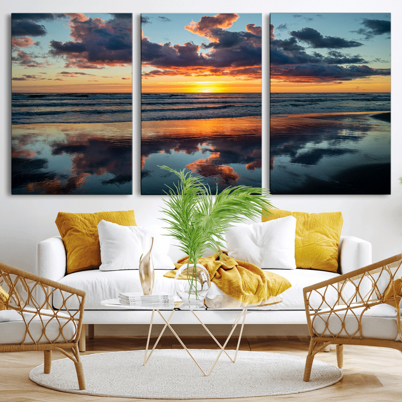 -Beach Sunset Print - Stunning Ocean Canvas Artwork with Sunset Reflection Design for Elegant Home or