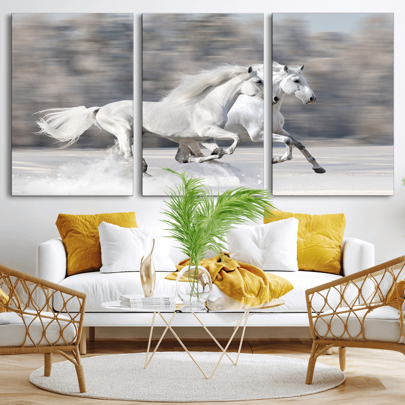 -The White Horses Wall Art, Framed White Horses Wall Art Canvas Print