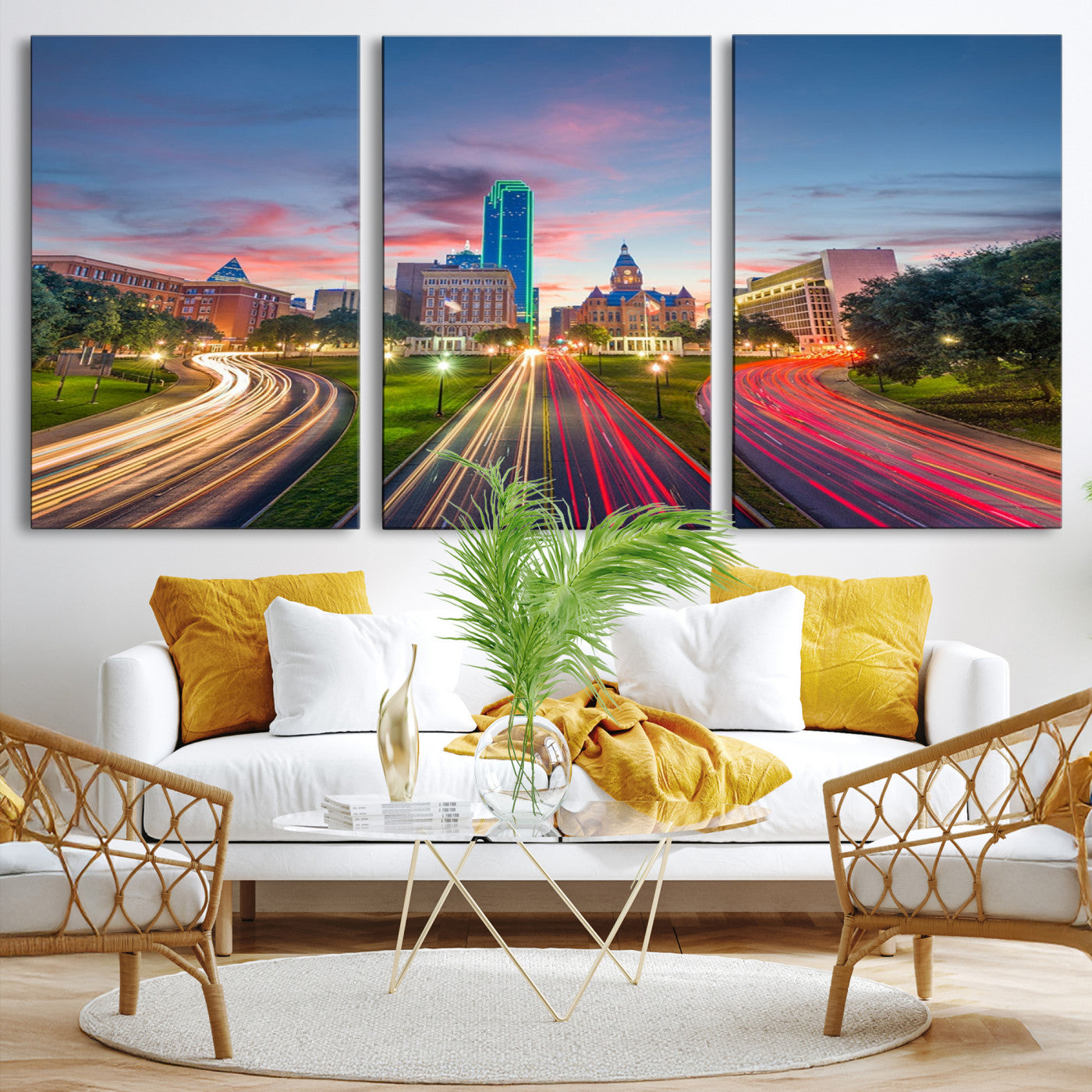 -Dallas City Lights Large Wall Art Dallas Cityscape Canvas Print Framed Living Room Decor