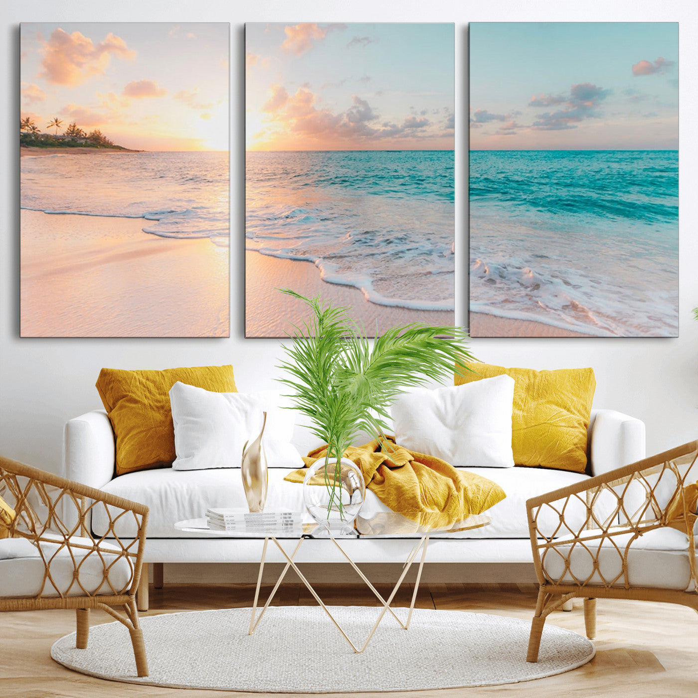 36554-MGV-CV-36X24-Beach Sunrise Wall Art, Coastal Seascape Canvas Print, Ocean Wave Multi-Panel Giclee, Coastal Sunset