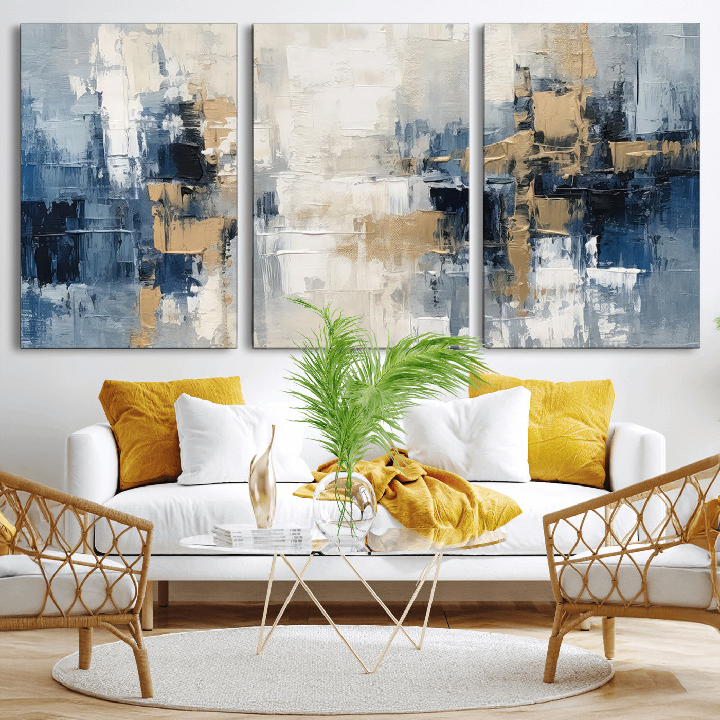 44344-MGV-CV-36X24-Modern Abstract Canvas Wall Art in Blue and Gold Tones | Large Contemporary Art for Living Room,