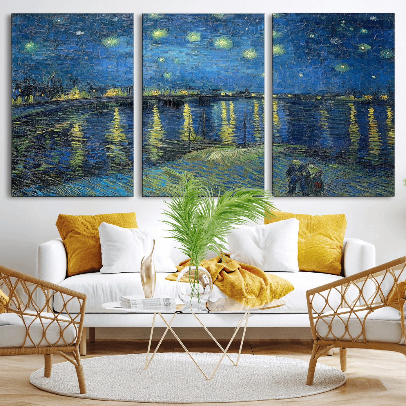 94605-MGV-CV-36X24-Vincent van Gogh Starry Night over the Rhone Abstract Wall Art Canvas, Starry Night Canvas Print