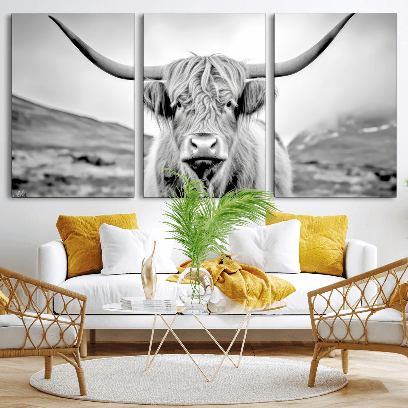 80564-MGV-CV-60X30-3P - Scottish Cow Wall Art Canvas Print