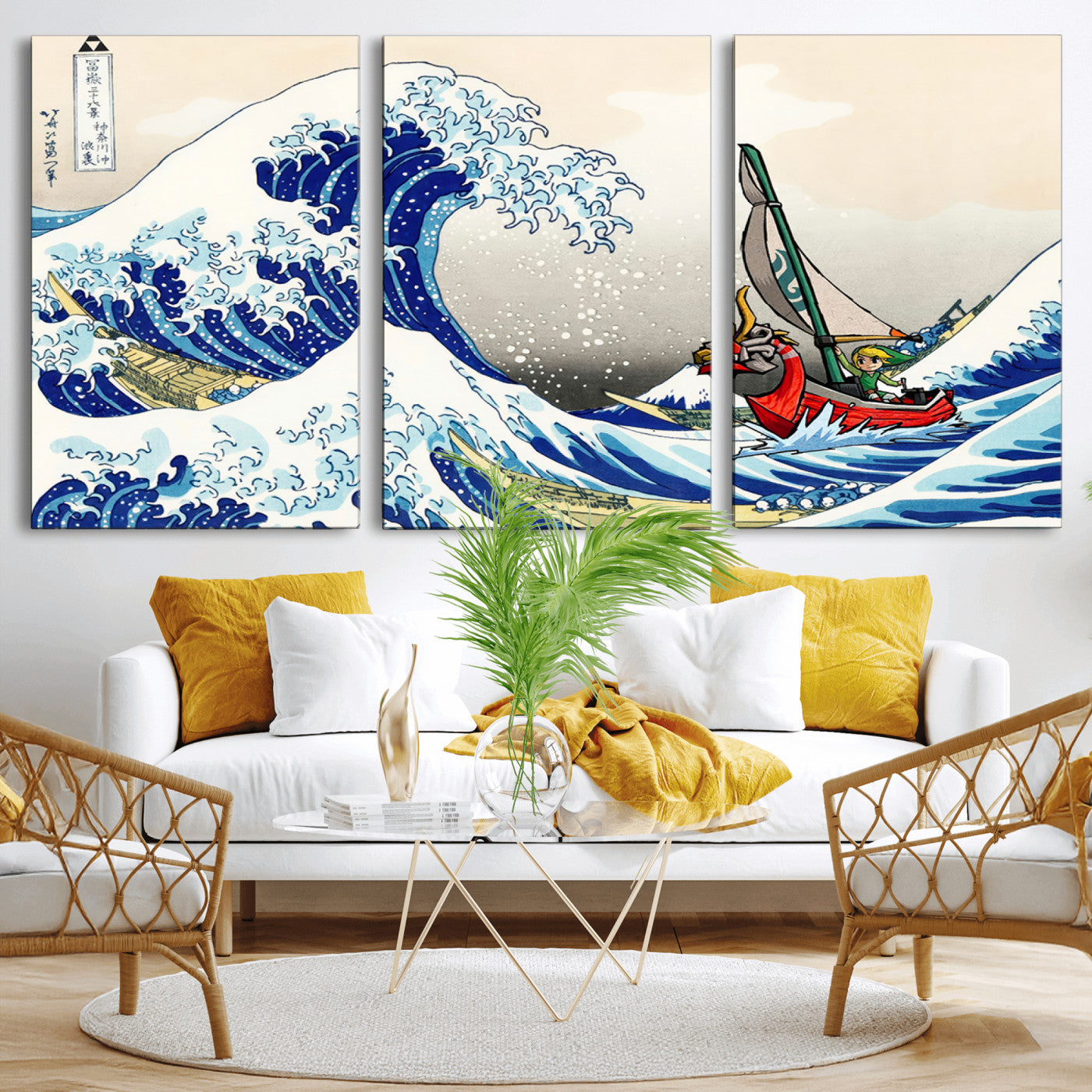 19450-MGV-CV-36X24-Katsushika Hokusai Kanagawa Giant Wave Wall Art Canvas Print | Iconic Japanese Art for Living Room