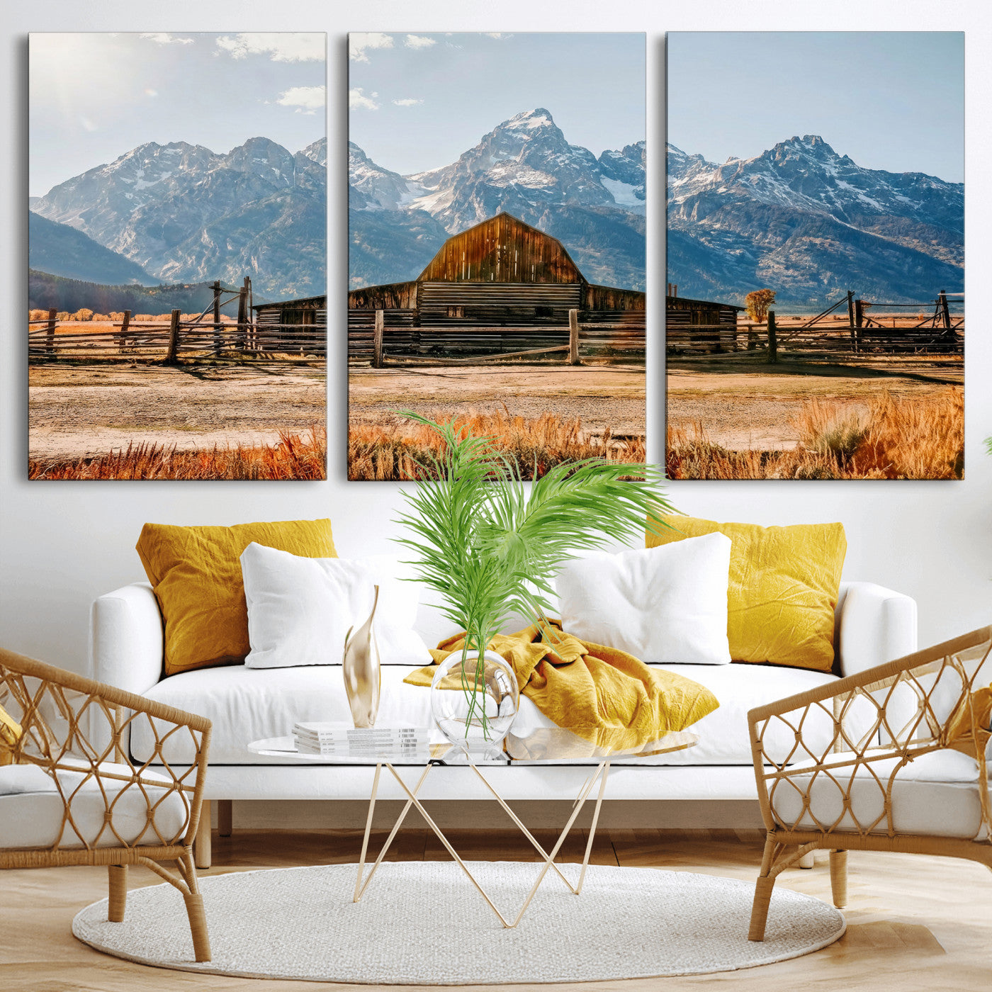 26513-MGV-CV-36X24 - Vintage Old Barn Field Wall Art Canvas Print for Farmhouse Decor - Rustic Barn Wall Art Canvas Print