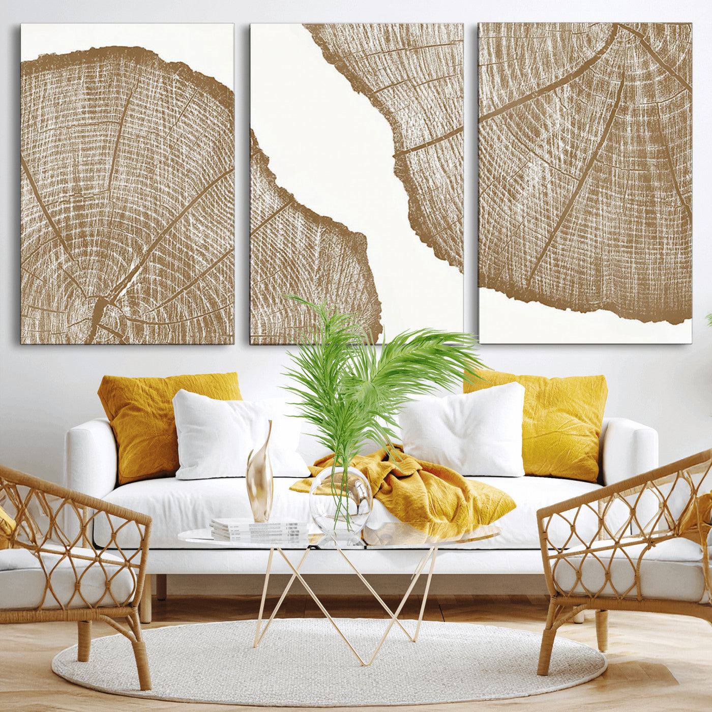 99692-MGV-CV-36X24-Rustic Brown Tree Ring Wall Art Canvas Print – Framed and Ready to Hang – Elegant Nature-Inspired