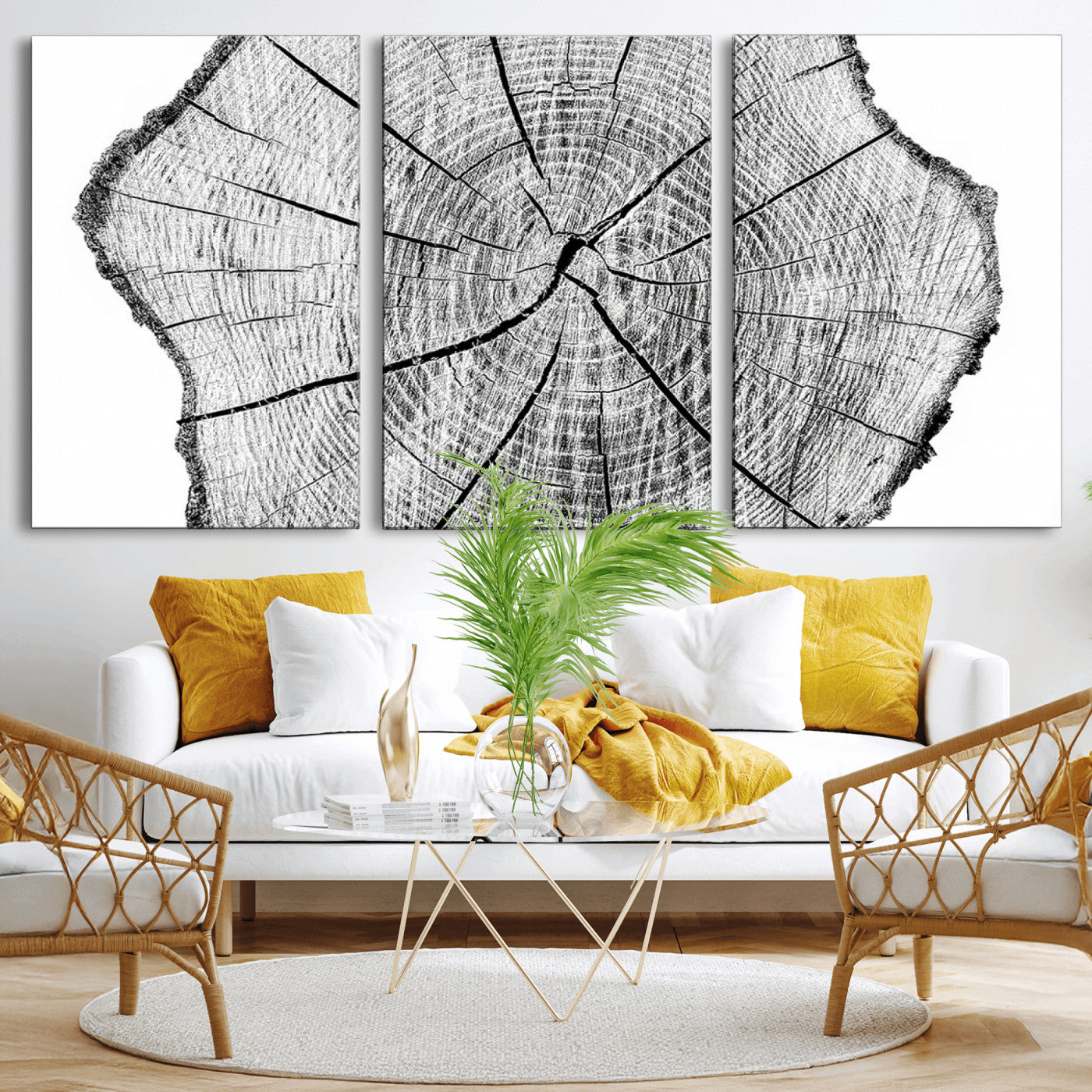 98709-MGV-CV-36X24-Rustic Tree Ring Wall Art Canvas Print – Framed and Ready to Hang – Perfect for Nature-Inspired and