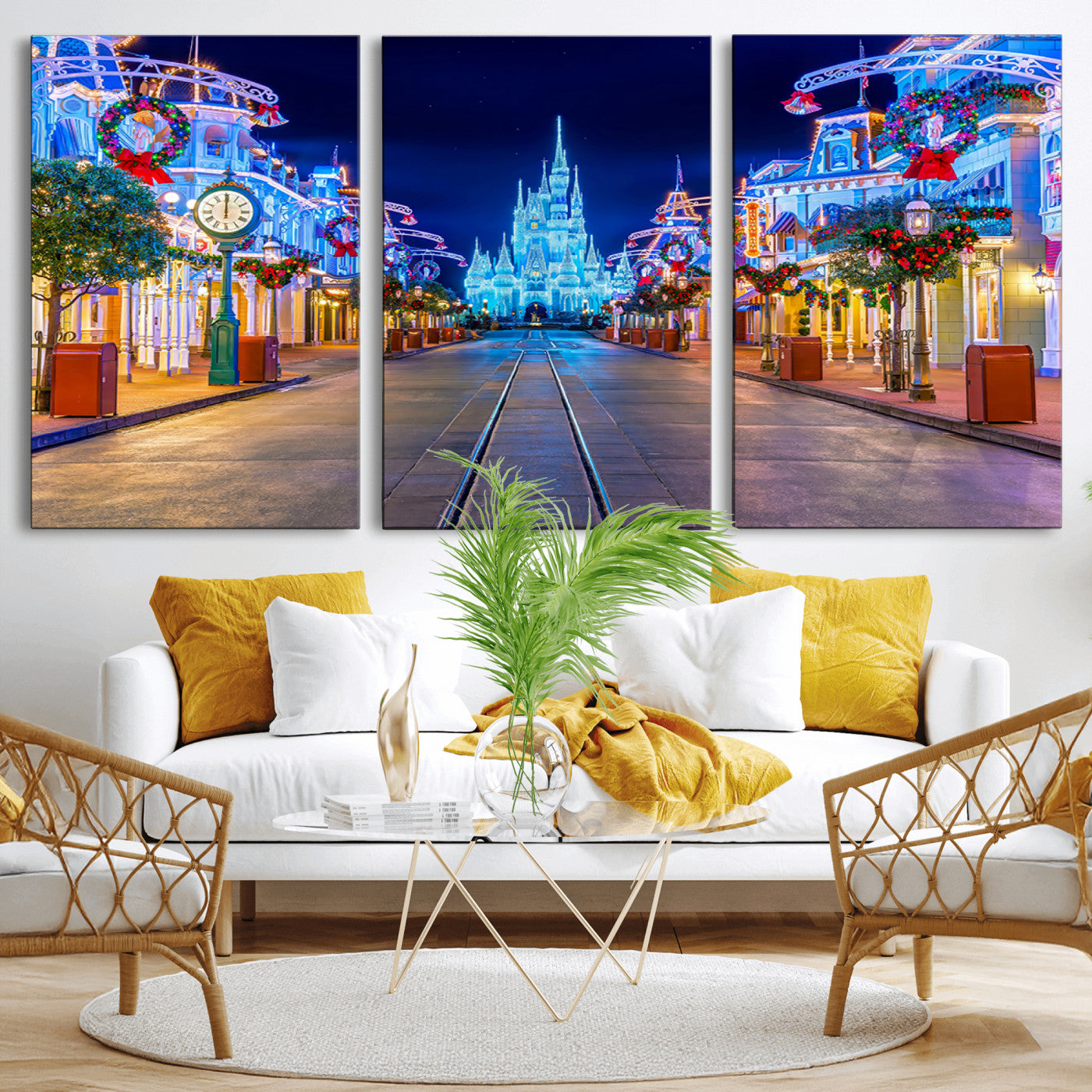 12470-MGV-CV-36X24-Disney Castle Wall Art – Large Magic Kingdom Canvas Artwork, Fairytale Design, Kids Room Christmas Decor for Home, Office