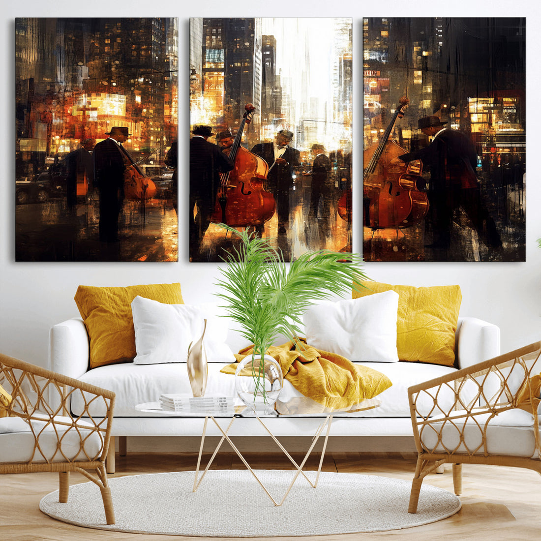 Abstract Jazz Wall Art Canvas Print | Colorful Musical Instrument Scene