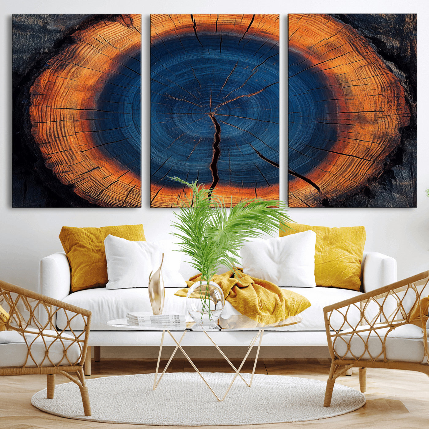 MGV-CV-60X30-3P - Abstract Tree Ring Wall Art Print, Natural Rustic Wood Texture Canvas Print, Framed Tree Ring Printing, Wood Tree Stump Artwork Canvas Print