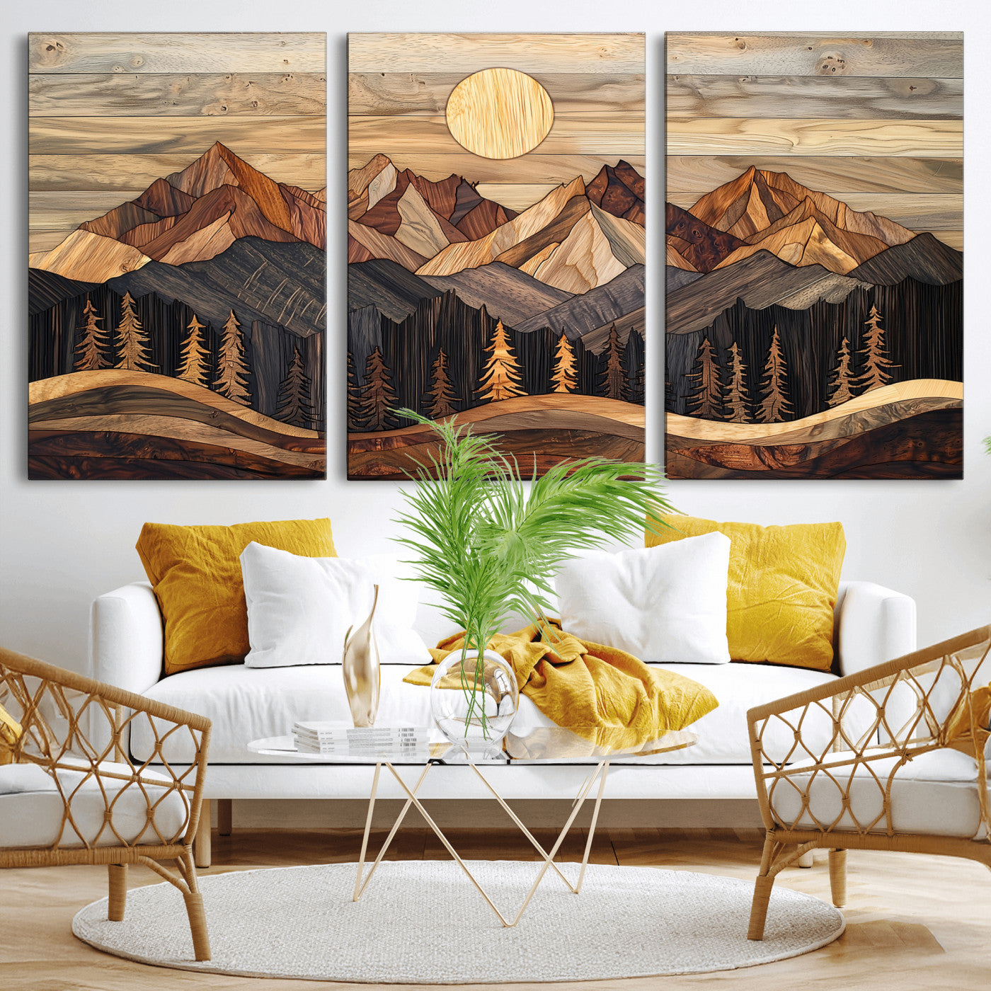 50100230-MGV-CV-36X24-Wood Mountain Wall Art Canvas Print – Framed Boho Abstract Woodland Rustic Farmhouse Geometric Artwork for Home Office