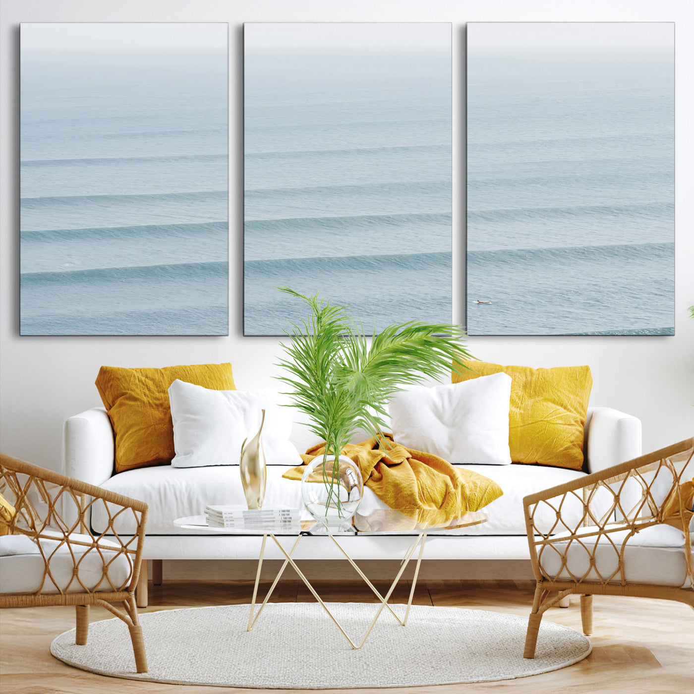 -Ocean Waves Wall Art Canvas Print, Framed Solo Surfer Art Picture Print, Wave Lines Perfect