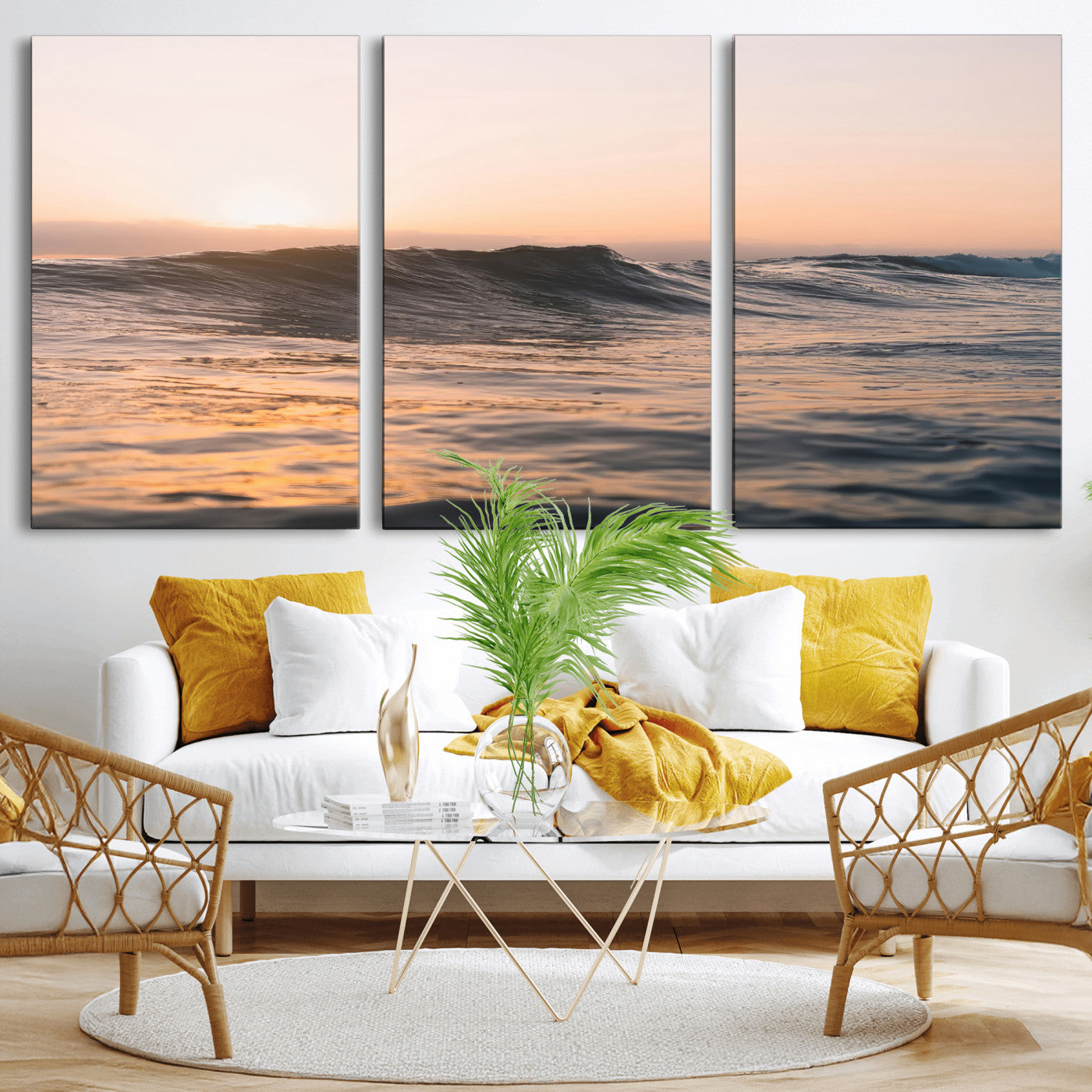 46299358-MGV-CV-36X24 - Golden Sunset Ocean Wall Art – Tranquil Waves & Peaceful Horizon Canvas Print, Soft Light and Evening Glow for Serene Beach, Home or Nature Decor