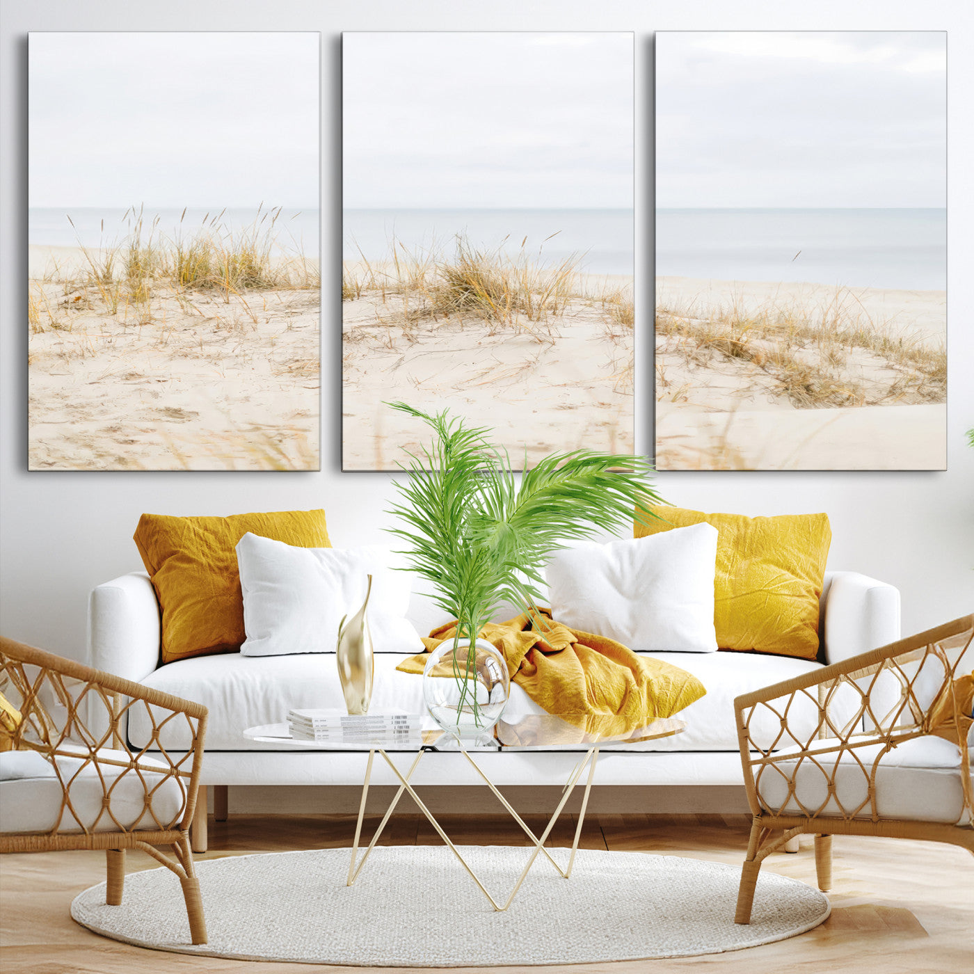 -Beach Dunes Wall Art Canvas Print, Framed Coastal Grass Art Picture Print, Sand Perfect Minimalist
