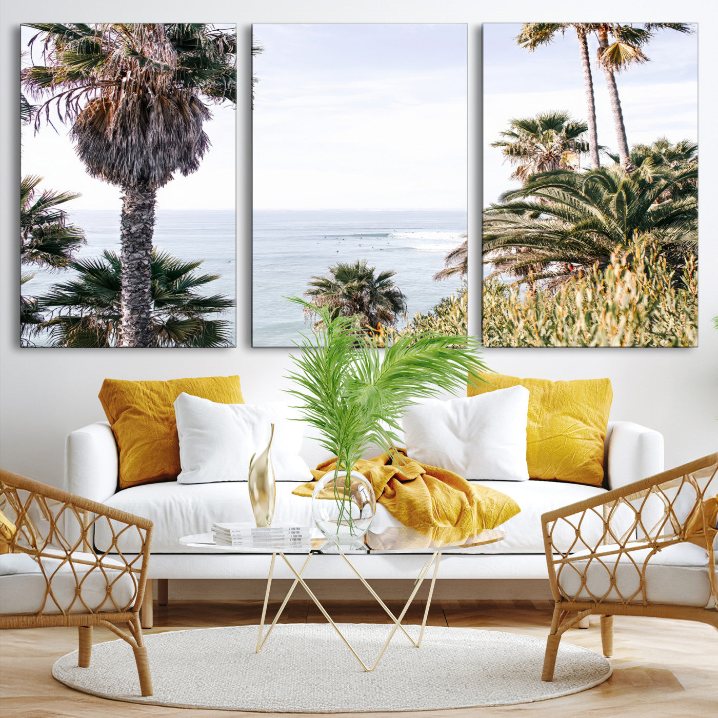 51404565-MGV-CV-36X24-Coastal Palm Trees Wall Art Canvas Print – Framed Ocean Breeze Tropical Scene Artwork for Relaxing Home, Office Decor