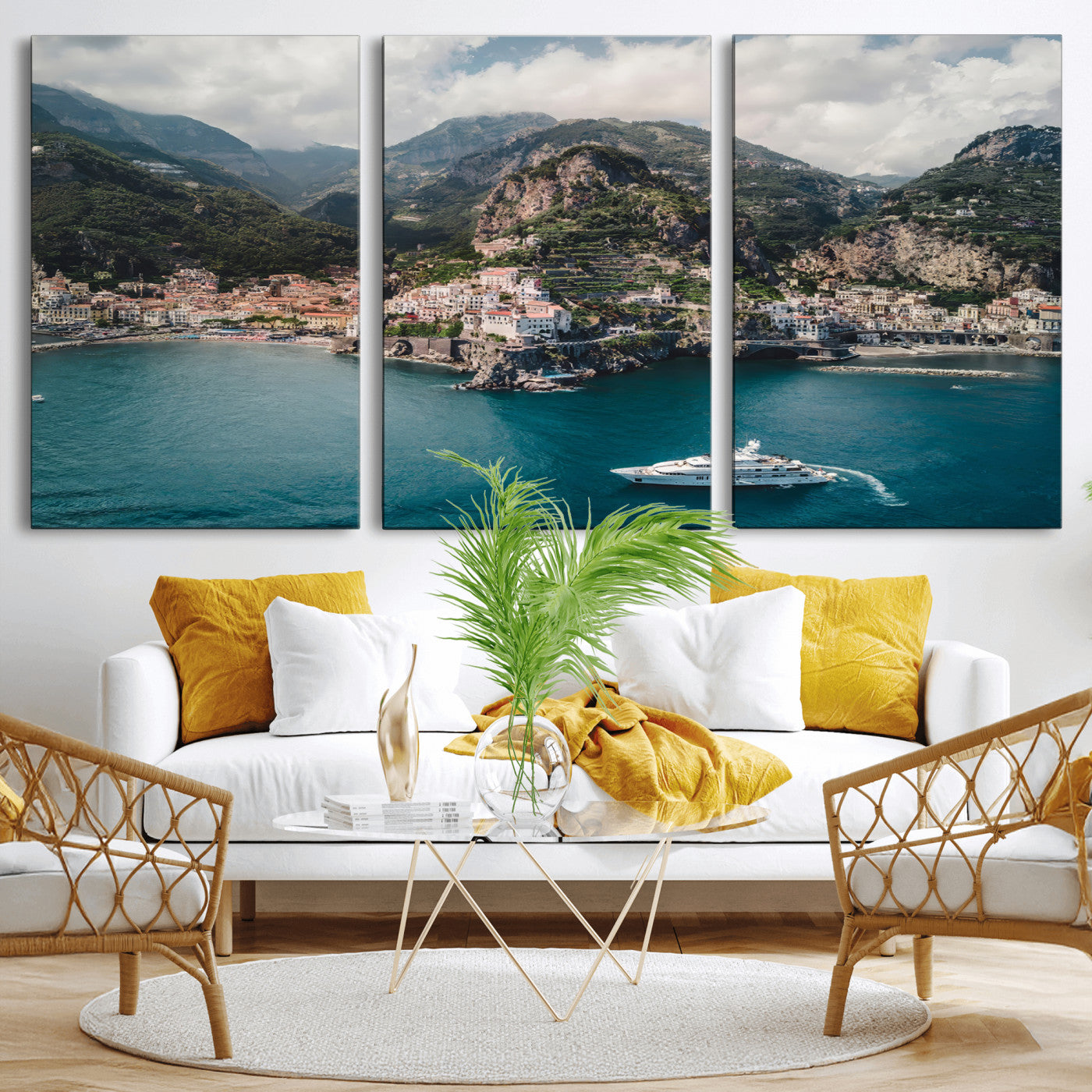 20321590-MGV-CV-36X24-Amalfi Coast Wall Art – Framed Italian Seaside Canvas Artwork, Mediterranean Landscape Design, Coastal Decor for Home, Office