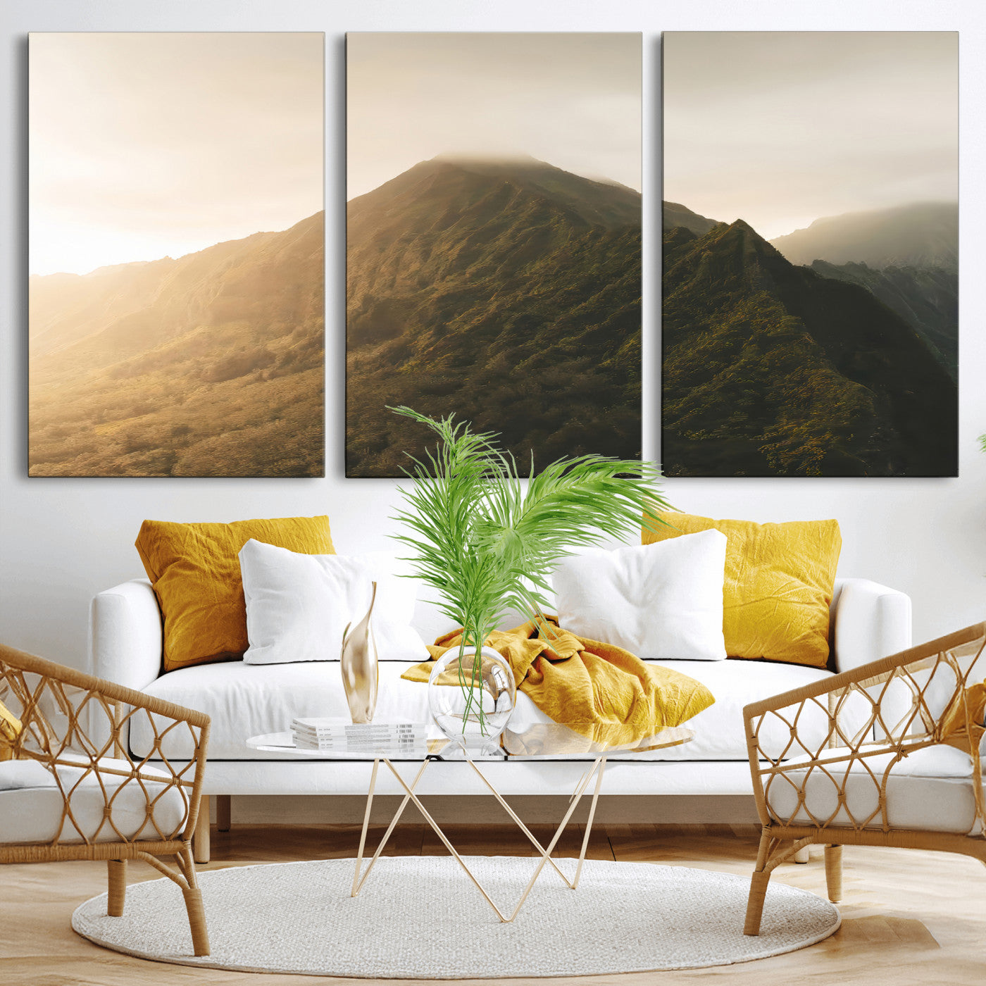 42338636-MGV-CV-36X24-Mountain Wall Art – Framed Sunset Landscape Canvas Artwork, Serene Nature Design, Rustic Decor for Home, Office