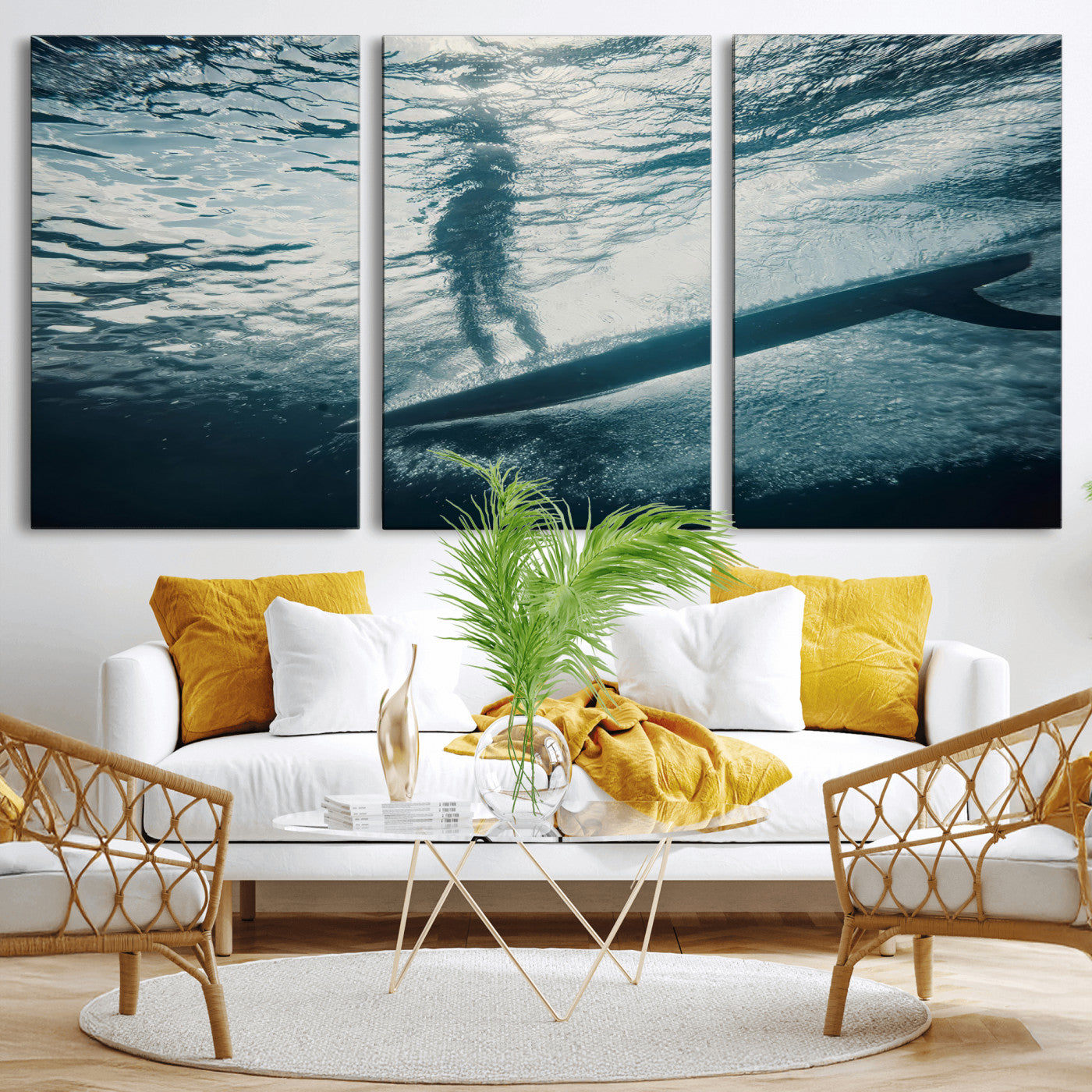 MGV-CV-60X30-3P - Submerged Surf Wall Art Canvas Print, Framed Underwater Perspective Art Picture Print, Ocean Surf Perfect Coastal Adventure Decor Artwork