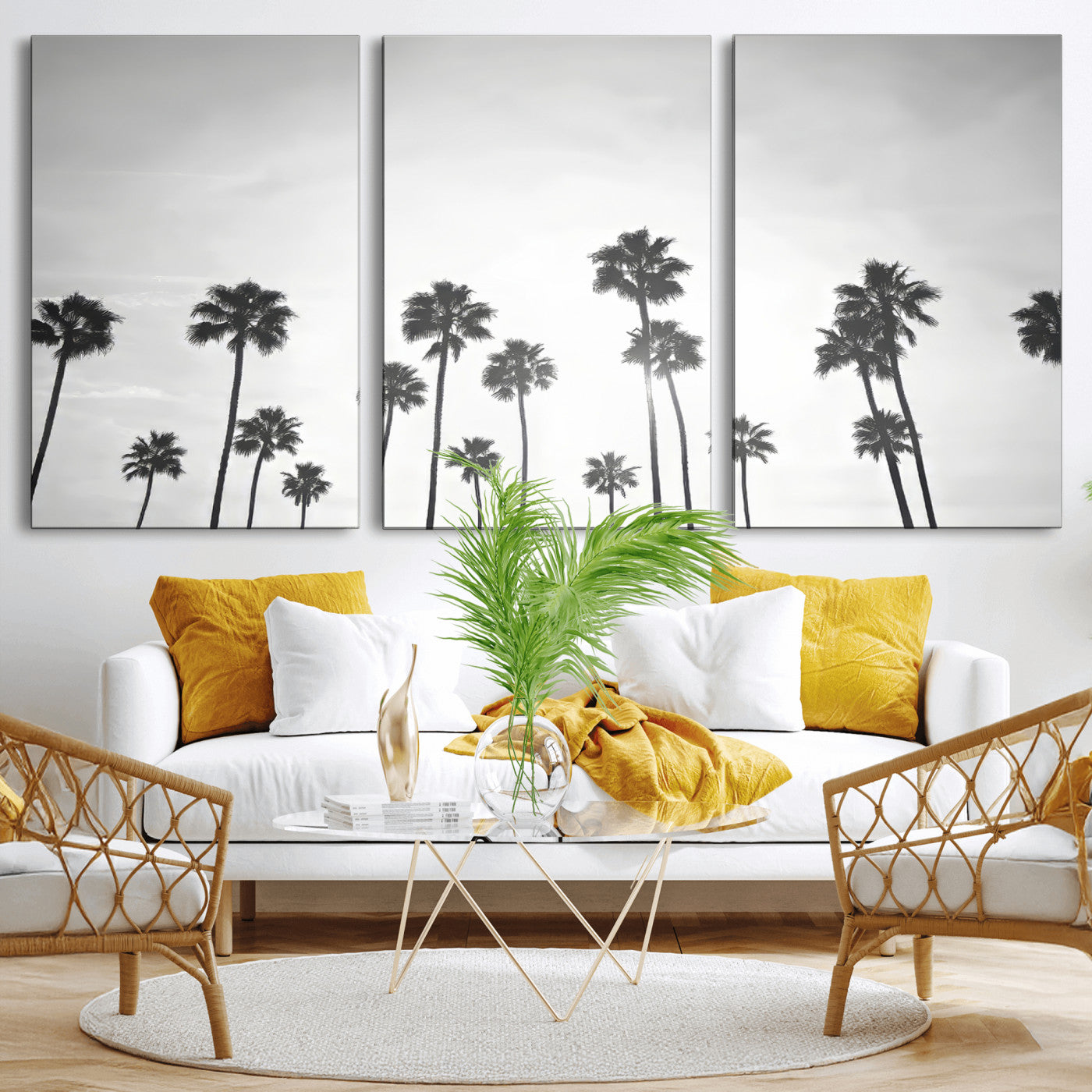 62298277-MGV-CV-36X24-Monochrome Palms Wall Art Canvas Print – Framed Minimalist Silhouetted Trees Artwork for Home, Office, Living Room