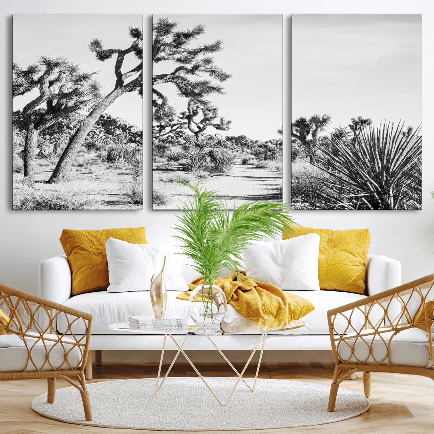 88164251-MGV-CV-36X24-Joshua Tree Desert Wall Art – Black & White Canvas Print, Nature Serenity Decor for Guest Room, Office or Living Room