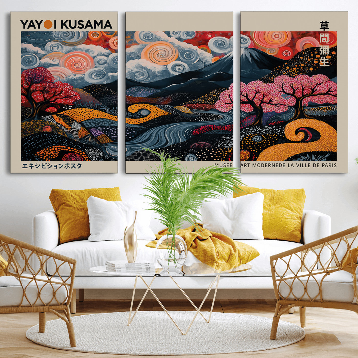 89598235-MGV-CV-36X24-Modern Japanese Wall Art Canvas Print – Framed Contemporary Yayoi Kusama Artwork for Home, Office, Living Room