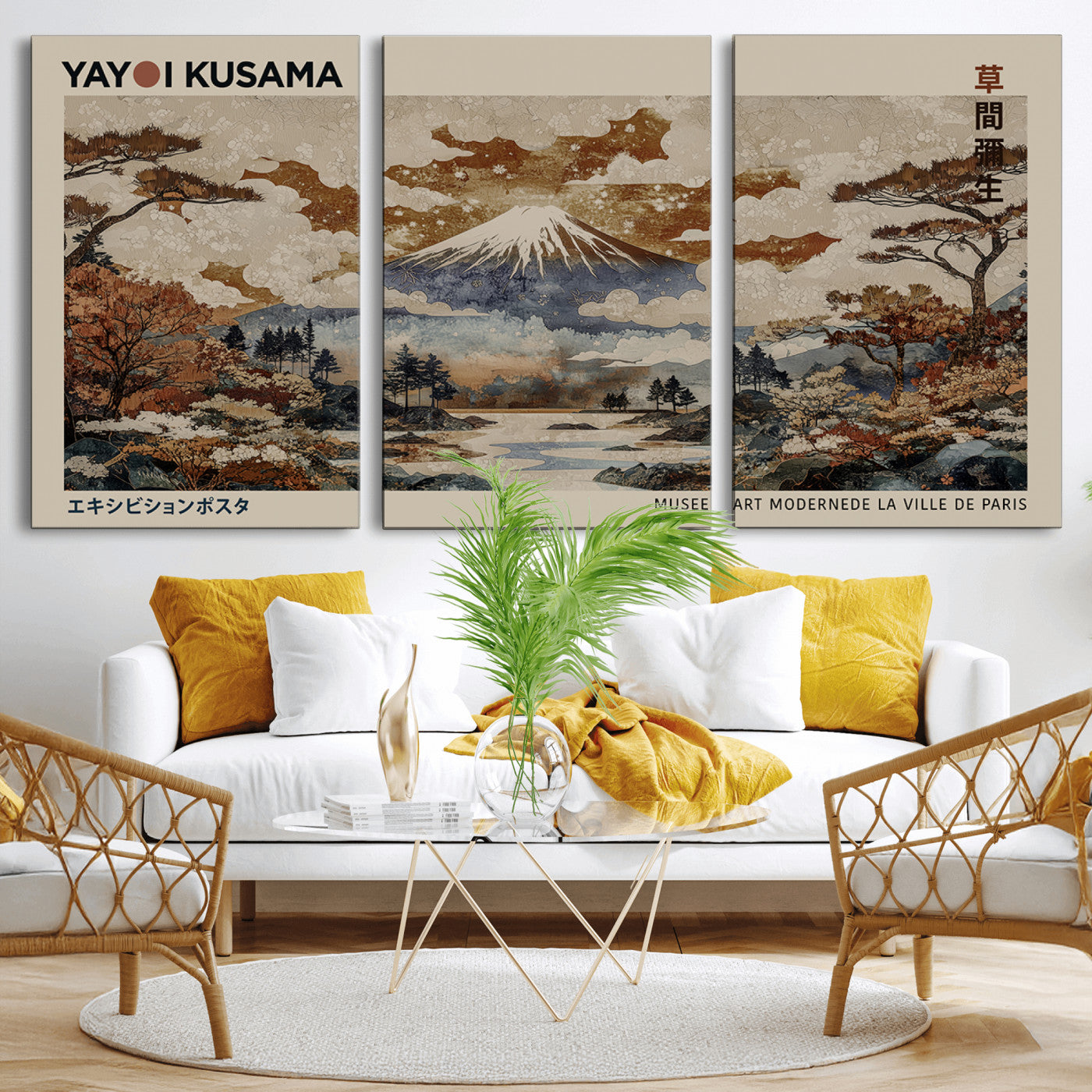 11778299-MGV-CV-36X24-Yayoi Kusama Wall Art Canvas Print – Framed Modern Japanese Abstract Mount Fuji Artwork for Home, Office, Living Room