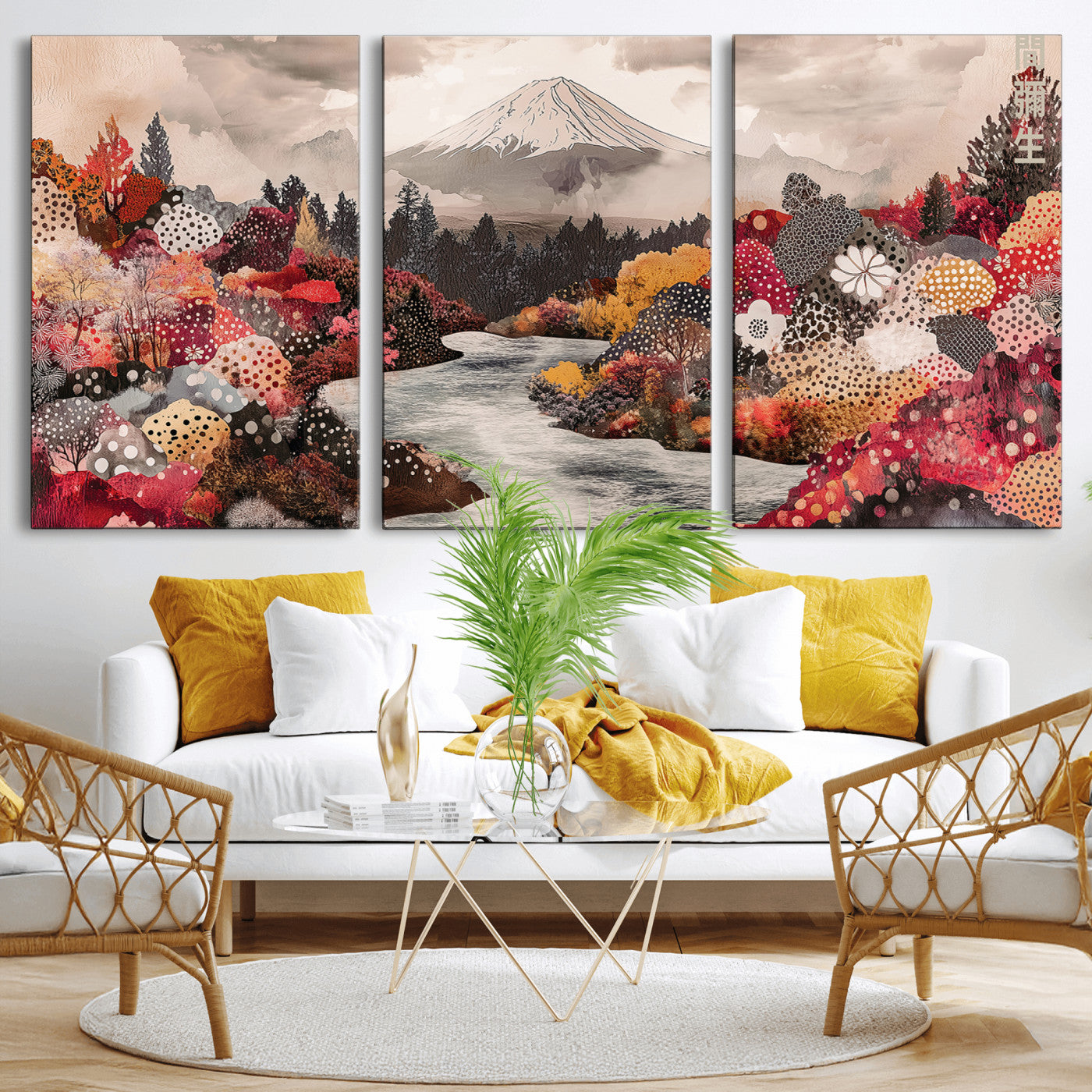 37138418-MGV-CV-36X24-Mountain Wall Art Canvas Print – Framed Autumn Forest Cottagecore Landscape Boho Nature Artwork for Home Office