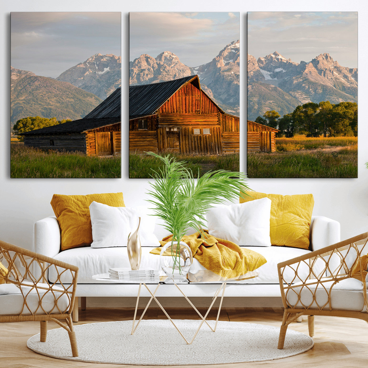 31771014-MGV-CV-36X24-Rustic Barn Wall Art Canvas Print – Framed Western Landscape Farmhouse Style Rustic Nature Scene Artwork for Home Office