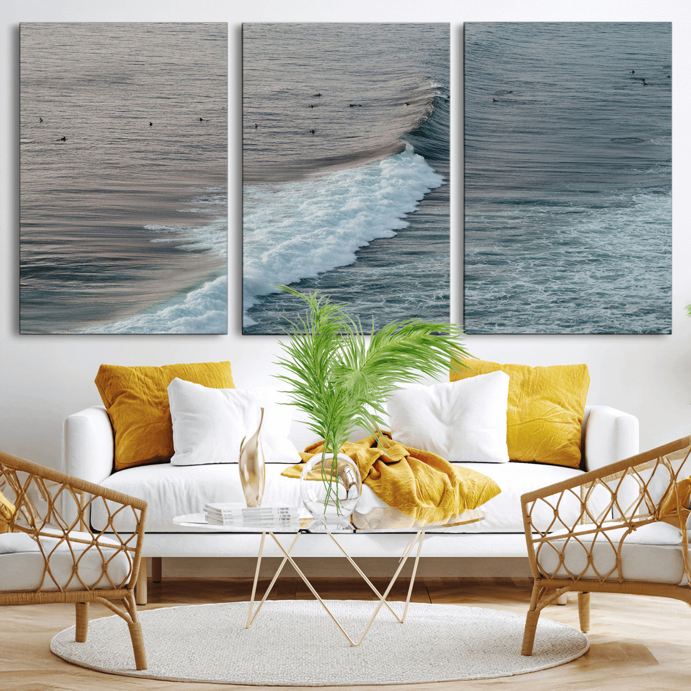 23077324-MGV-CV-36X24-Ocean Waves Wall Art Canvas Print – Framed Coastal Serenity Surf Nature Scene Artwork for Home Office