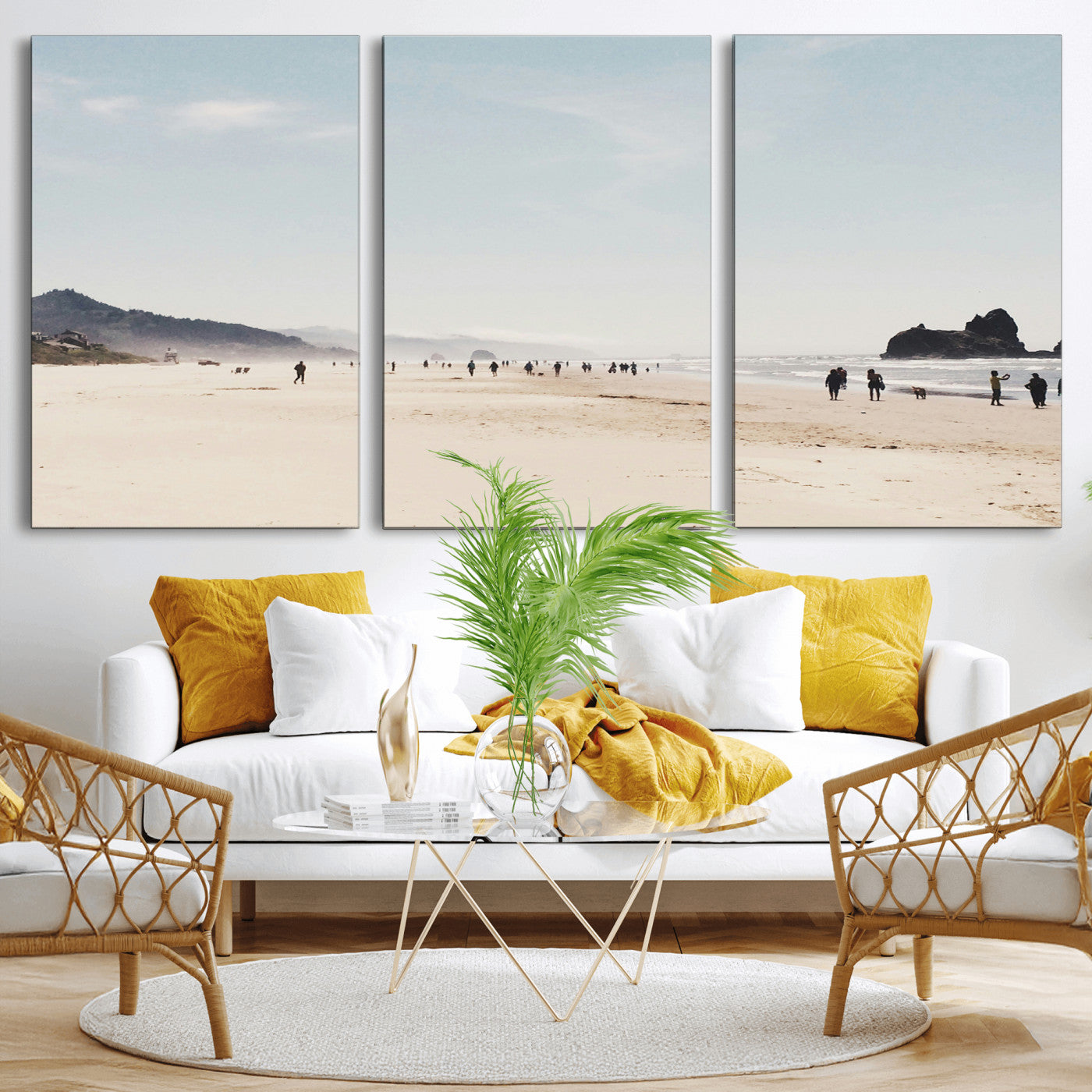 28307820-MGV-CV-60X30-3P-Minimalist Beach Wall Art Canvas Print – Framed Coastal Serenity Soft Sand Nature Scene Artwork for Home Office