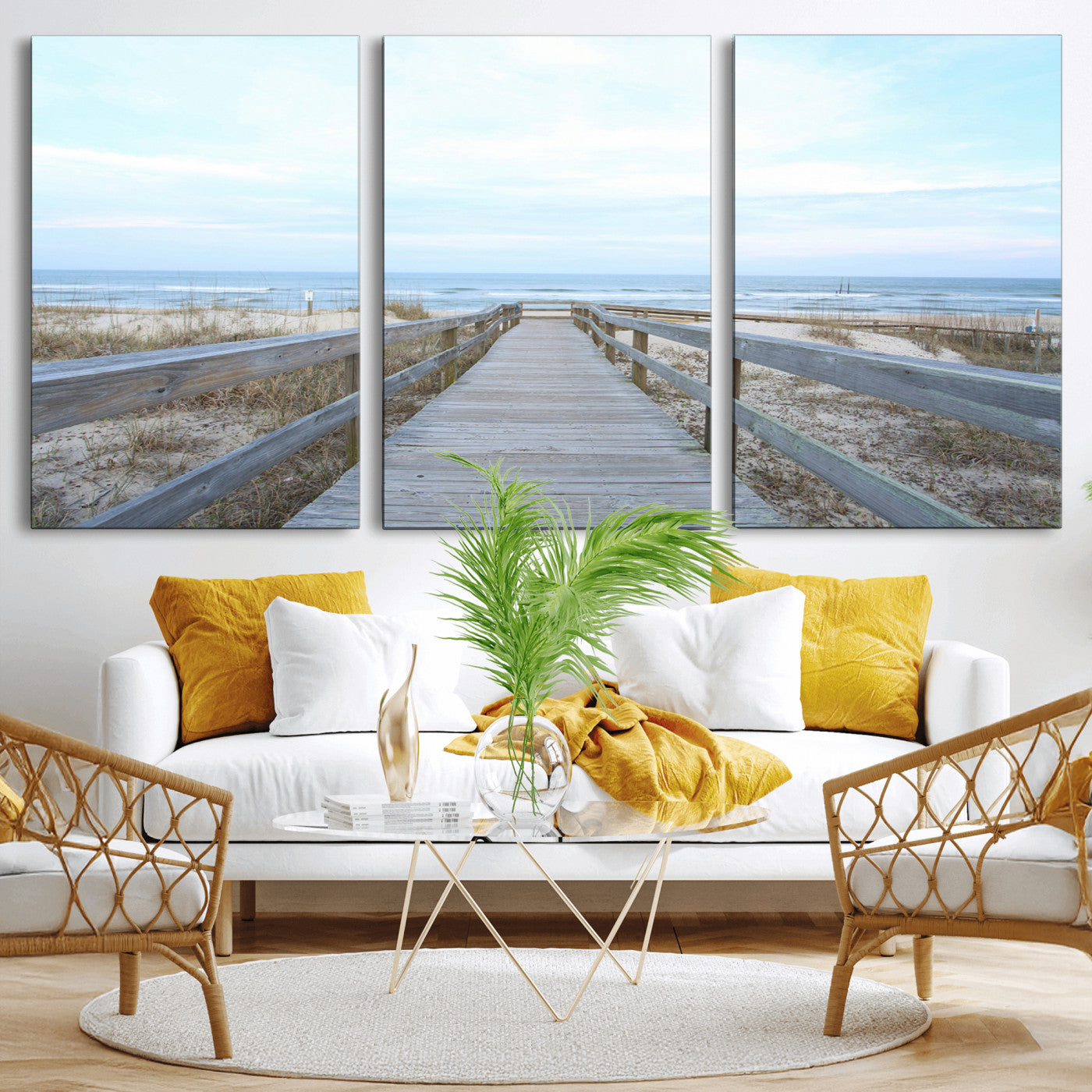 31602988-MGV-CV-36X24-Beach Boardwalk Wall Art Canvas Print – Framed Coastal Serenity Ocean View Nature Scene Artwork for Home Office