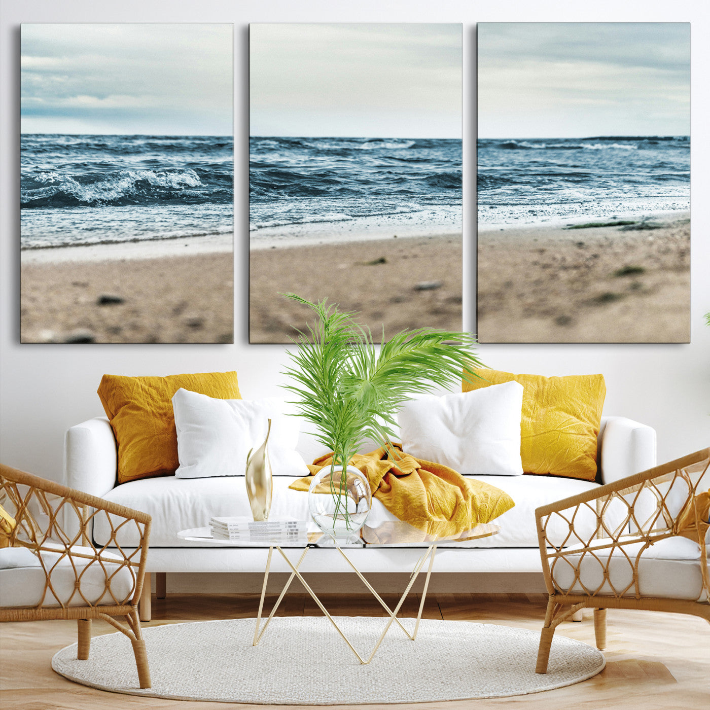 81812590-MGV-CV-36X24-Ocean Wall Art Canvas Print – Moody Coastal Seascape Scene Framed Beach Waves Nature Artwork for Home Office