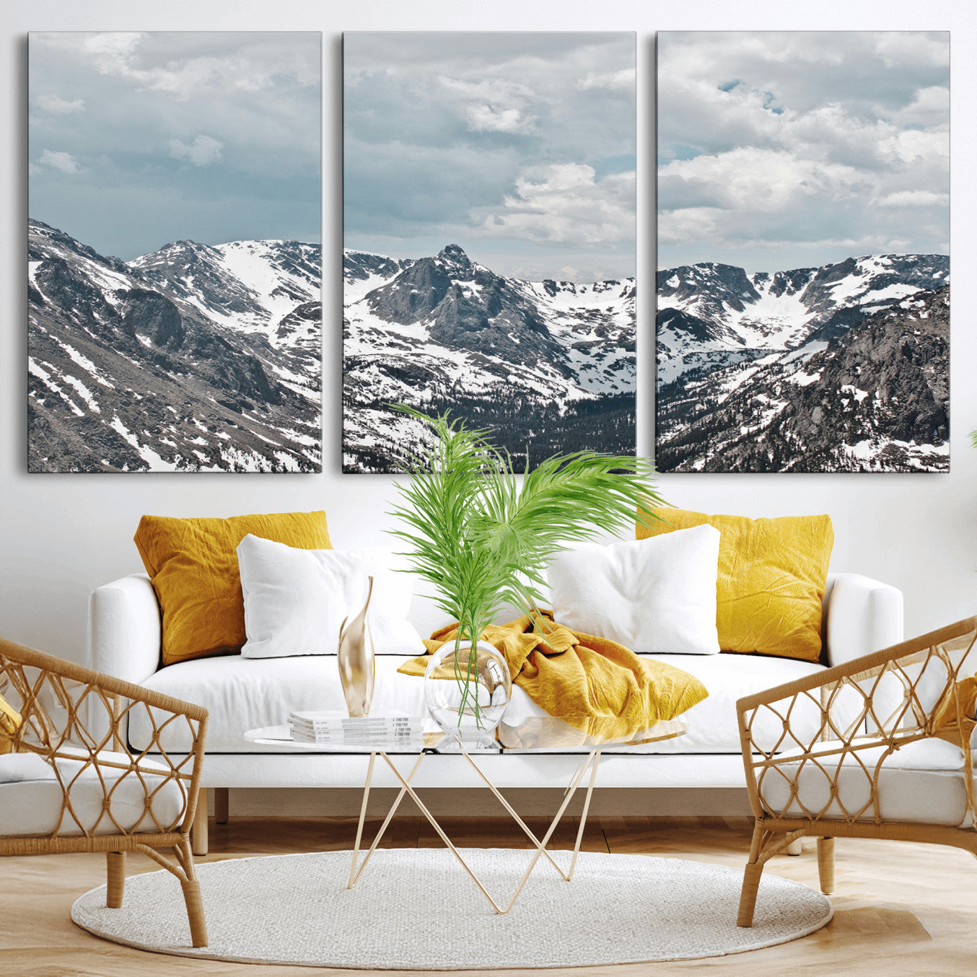 94074619-MGV-CV-36X24-Snowy Peaks Wall Art Canvas Print – Alpine Wilderness Mountain Escape Winter Serenity Artwork for Home, Office